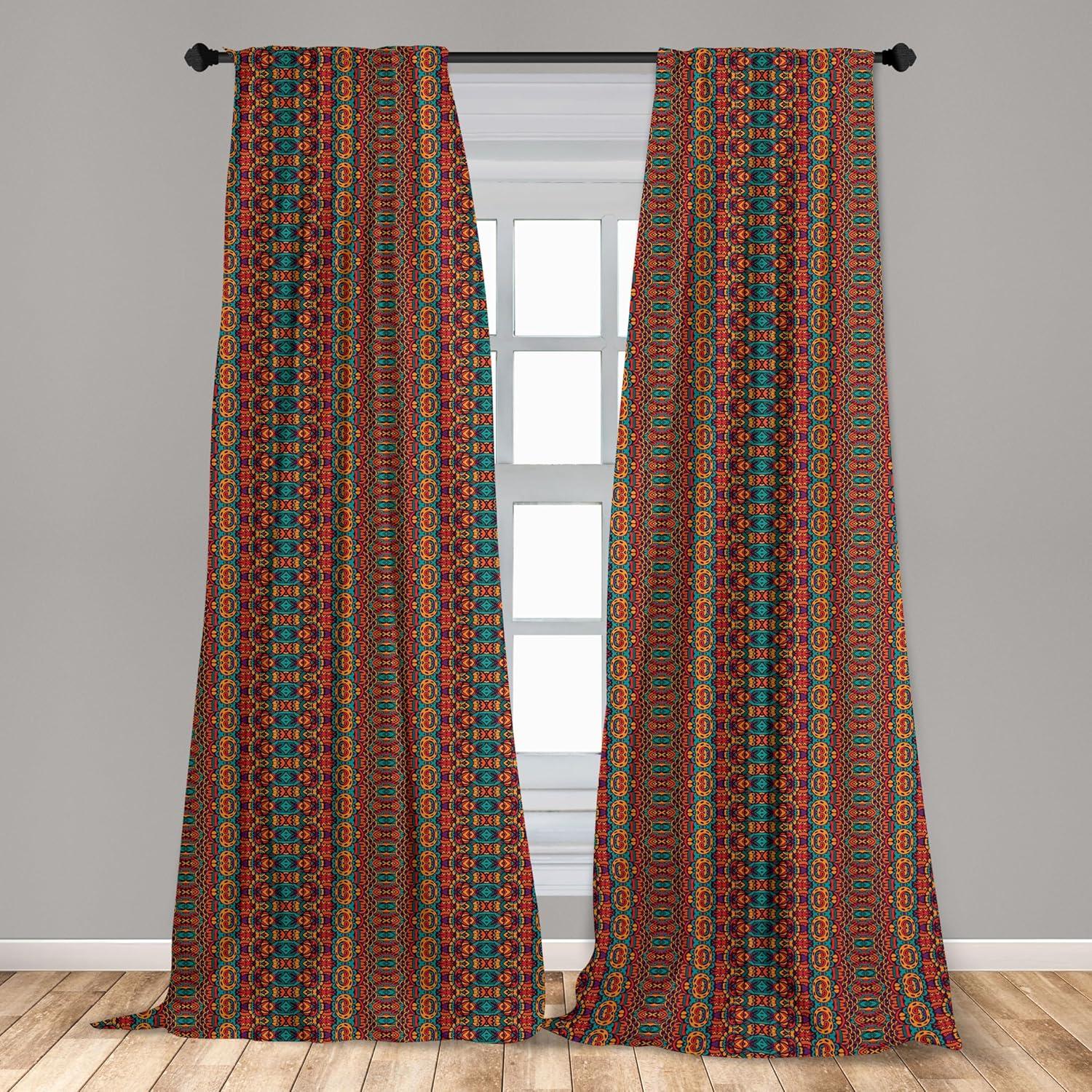 imageAmbesonne African Curtains Folkloric and Psychedelic Ornament Pattern Indigenous Motifs with Colorful Design Window Treatments 2 Panel Set for Living Room Bedroom Pair of 28 x 95 Burnt Orange