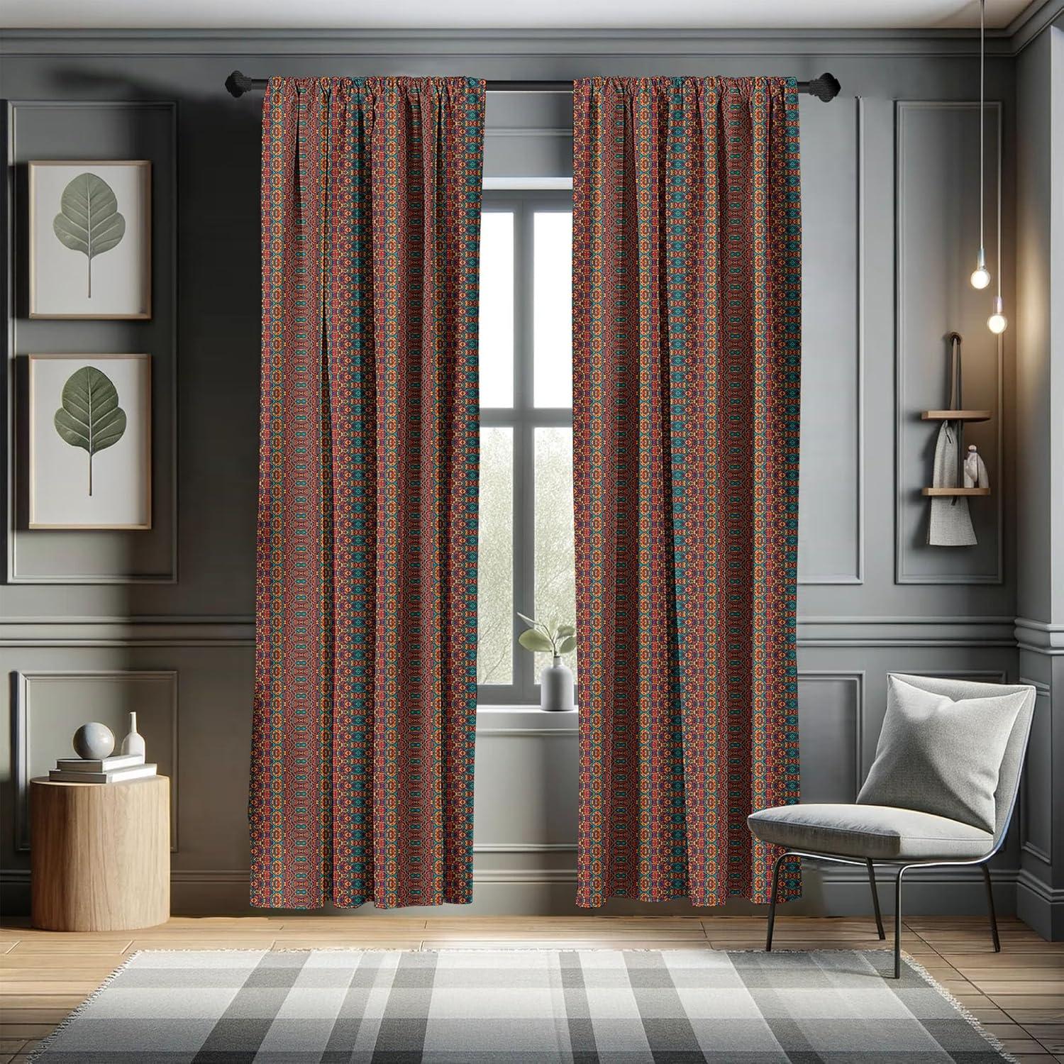 imageAmbesonne African Curtains Folkloric and Psychedelic Ornament Pattern Indigenous Motifs with Colorful Design Window Treatments 2 Panel Set for Living Room Bedroom Pair of 28 x 95 Burnt Orange