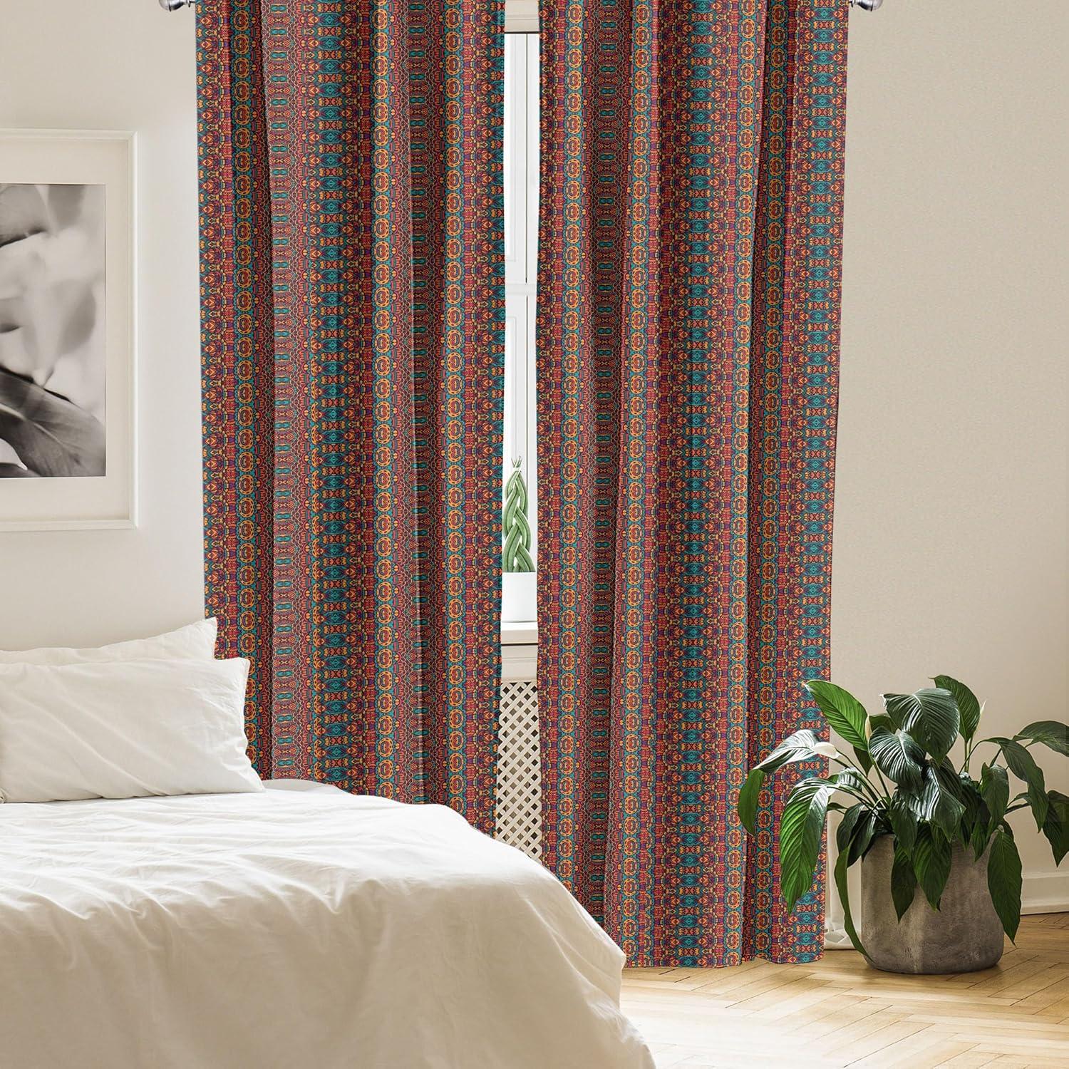 imageAmbesonne African Curtains Folkloric and Psychedelic Ornament Pattern Indigenous Motifs with Colorful Design Window Treatments 2 Panel Set for Living Room Bedroom Pair of 28 x 95 Burnt Orange