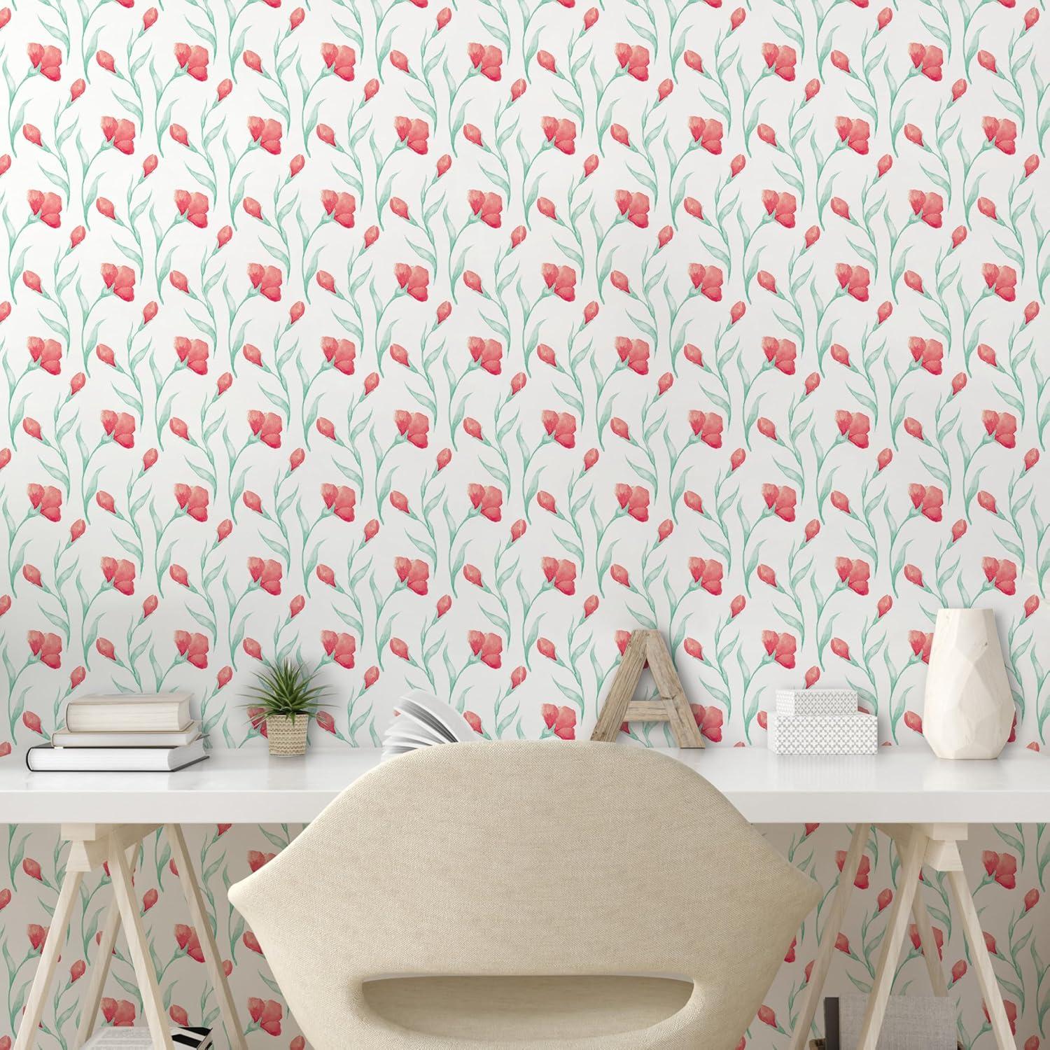 imageAmbesonne Blueberry Peel amp Stick Wallpaper for Home Summer Berries with Leaves on Cream Background Love Botanical Themed SelfAdhesive Living Room Kitchen Accent 13 x 100 Violet Blue Fern GreenDark Coral Seafoam