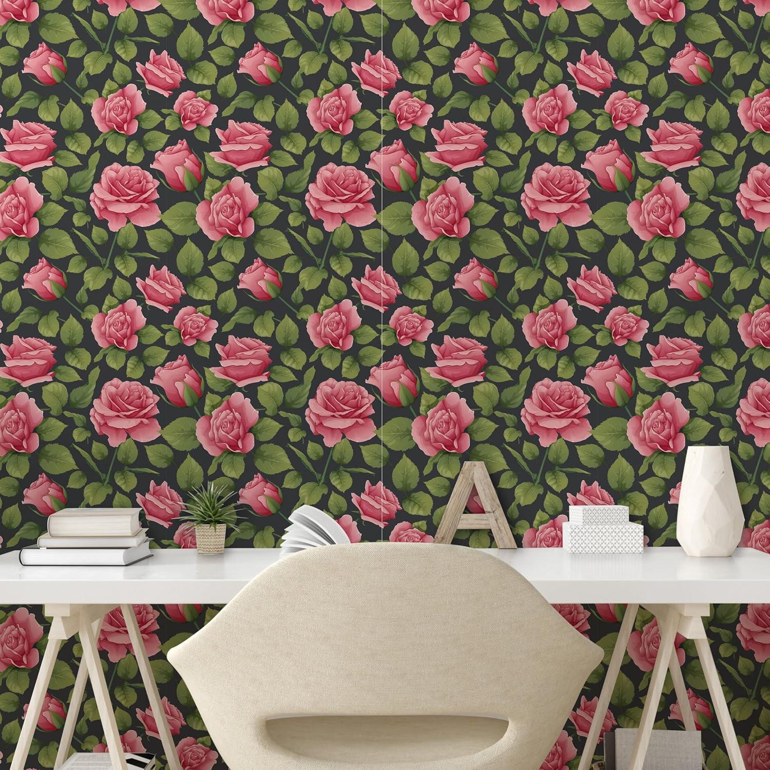 imageAmbesonne Blueberry Peel amp Stick Wallpaper for Home Summer Berries with Leaves on Cream Background Love Botanical Themed SelfAdhesive Living Room Kitchen Accent 13 x 100 Violet Blue Fern GreenGreen Pink and Charcoal Grey