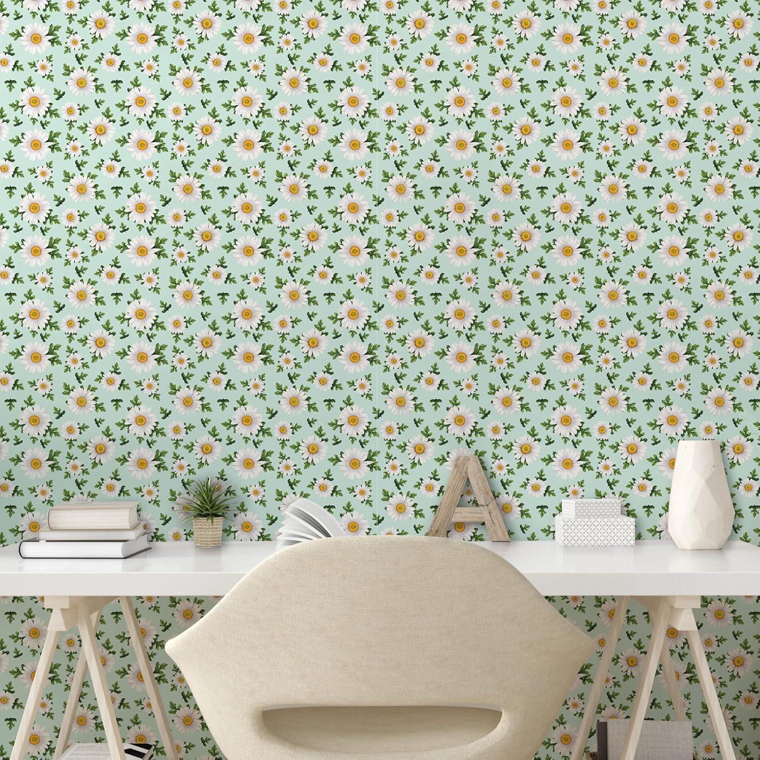 imageAmbesonne Blueberry Peel amp Stick Wallpaper for Home Summer Berries with Leaves on Cream Background Love Botanical Themed SelfAdhesive Living Room Kitchen Accent 13 x 100 Violet Blue Fern GreenGreen Orange and White