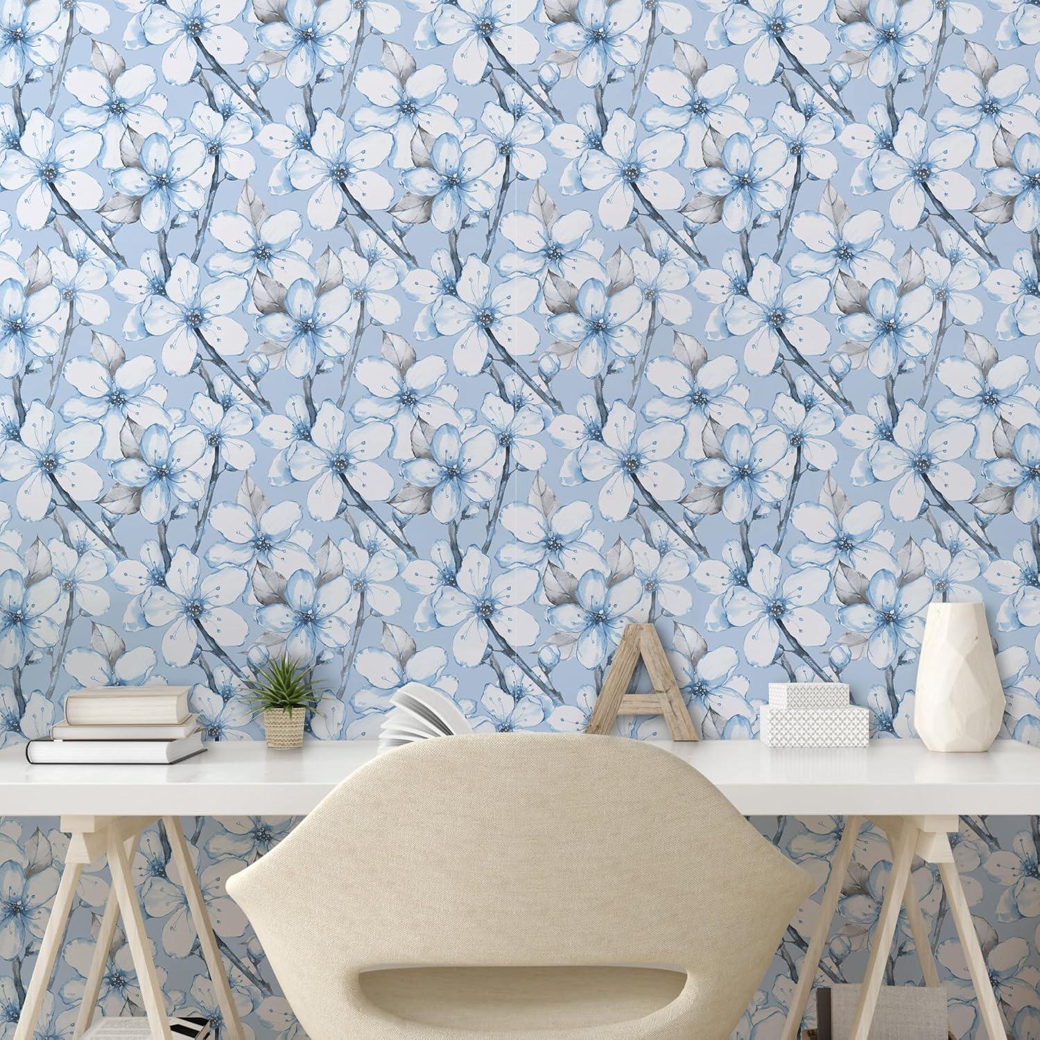 imageAmbesonne Blueberry Peel amp Stick Wallpaper for Home Summer Berries with Leaves on Cream Background Love Botanical Themed SelfAdhesive Living Room Kitchen Accent 13 x 100 Violet Blue Fern GreenPale Azure Blue Pale Grey