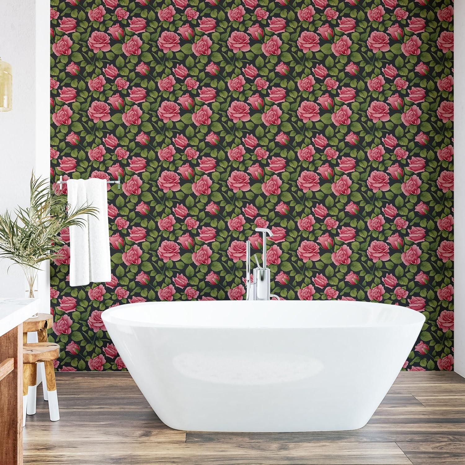 imageAmbesonne Blueberry Peel amp Stick Wallpaper for Home Summer Berries with Leaves on Cream Background Love Botanical Themed SelfAdhesive Living Room Kitchen Accent 13 x 100 Violet Blue Fern GreenGreen Pink and Charcoal Grey