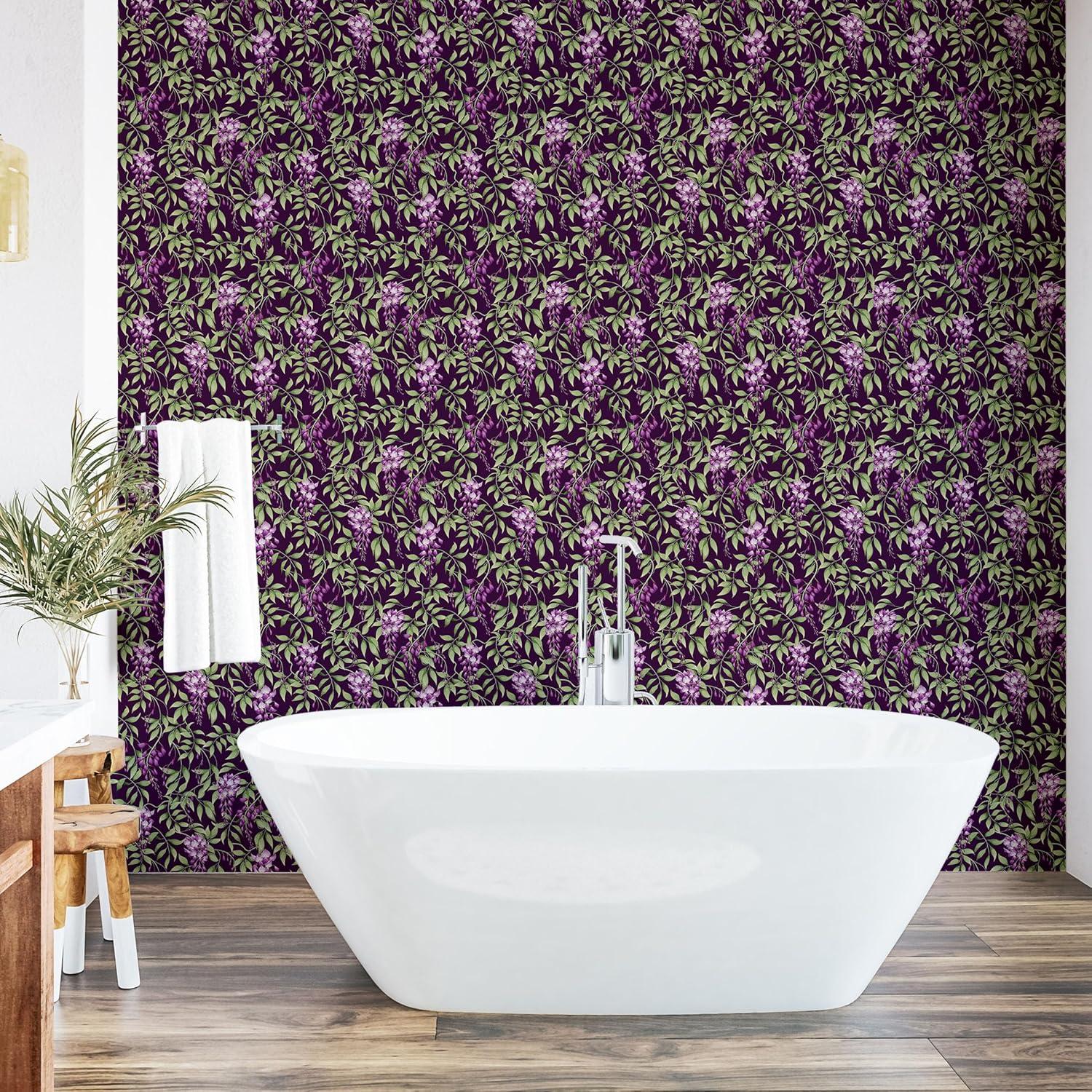 imageAmbesonne Blueberry Peel amp Stick Wallpaper for Home Summer Berries with Leaves on Cream Background Love Botanical Themed SelfAdhesive Living Room Kitchen Accent 13 x 100 Violet Blue Fern GreenPlum Purple and Reseda Green