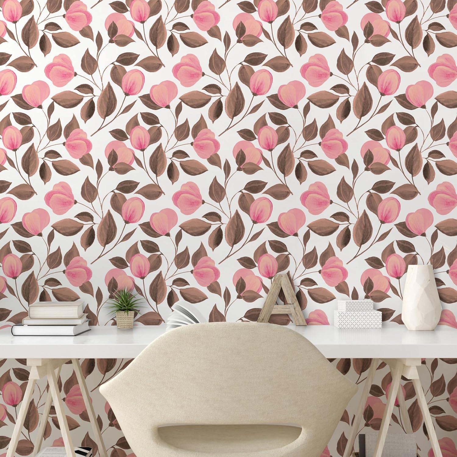 imageAmbesonne Blueberry Peel amp Stick Wallpaper for Home Summer Berries with Leaves on Cream Background Love Botanical Themed SelfAdhesive Living Room Kitchen Accent 13 x 100 Violet Blue Fern GreenPale Pink Blush and Umber
