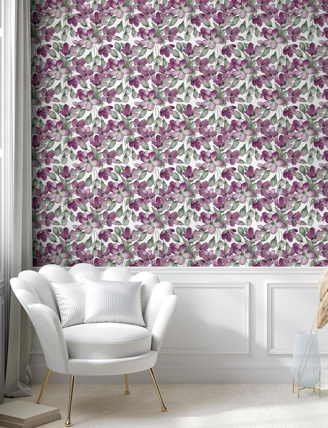 imageAmbesonne Blueberry Peel amp Stick Wallpaper for Home Summer Berries with Leaves on Cream Background Love Botanical Themed SelfAdhesive Living Room Kitchen Accent 13 x 100 Violet Blue Fern GreenDark Magenta and Reseda Green