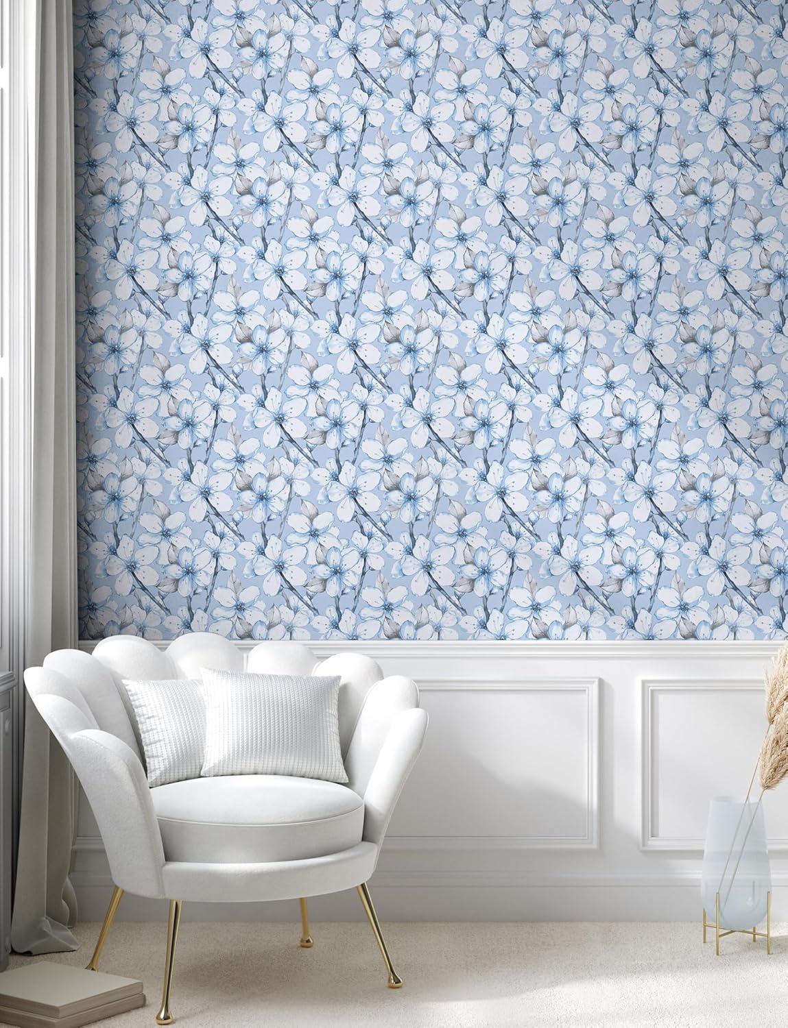 imageAmbesonne Blueberry Peel amp Stick Wallpaper for Home Summer Berries with Leaves on Cream Background Love Botanical Themed SelfAdhesive Living Room Kitchen Accent 13 x 100 Violet Blue Fern GreenPale Azure Blue Pale Grey