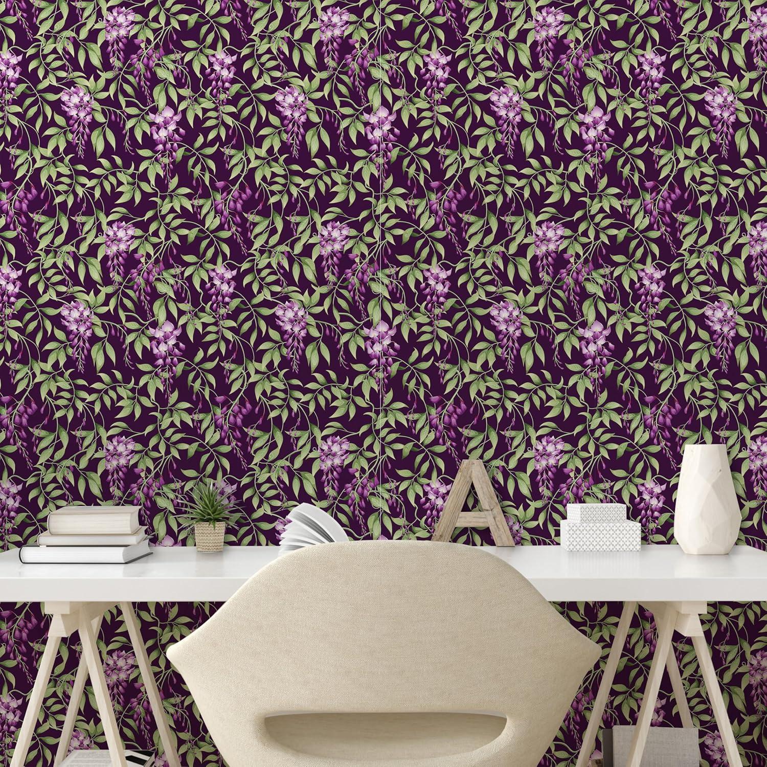 imageAmbesonne Blueberry Peel amp Stick Wallpaper for Home Summer Berries with Leaves on Cream Background Love Botanical Themed SelfAdhesive Living Room Kitchen Accent 13 x 100 Violet Blue Fern GreenPlum Purple and Reseda Green