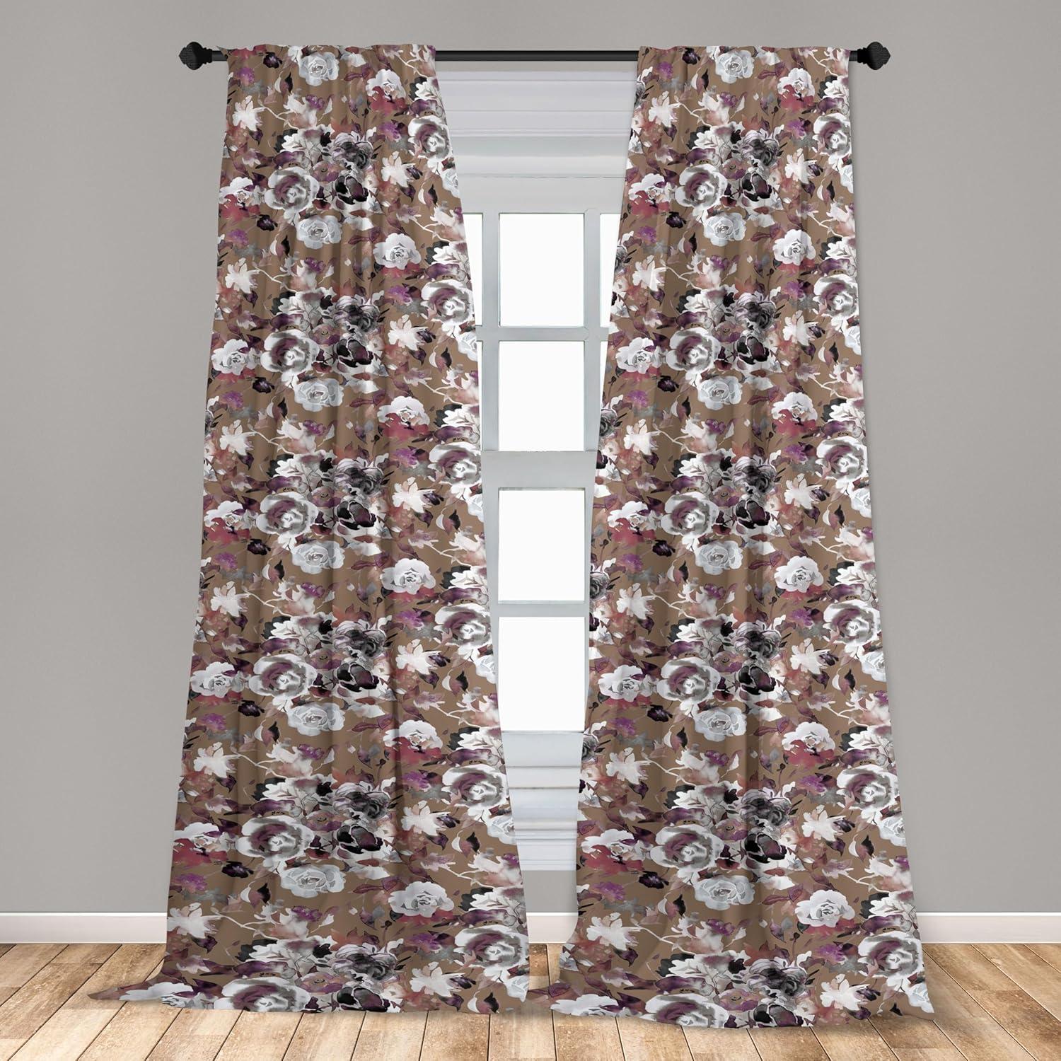 imageAmbesonne Floral Curtains Vintage Style Blooming Pastel Hibiscus and Rose Flowers with Leaves Window Treatments 2 Panel Set for Living Room Bedroom Pair of 28 x 84 Lilac Seafoam and GreenCocoa Grey and Mauve Taupe