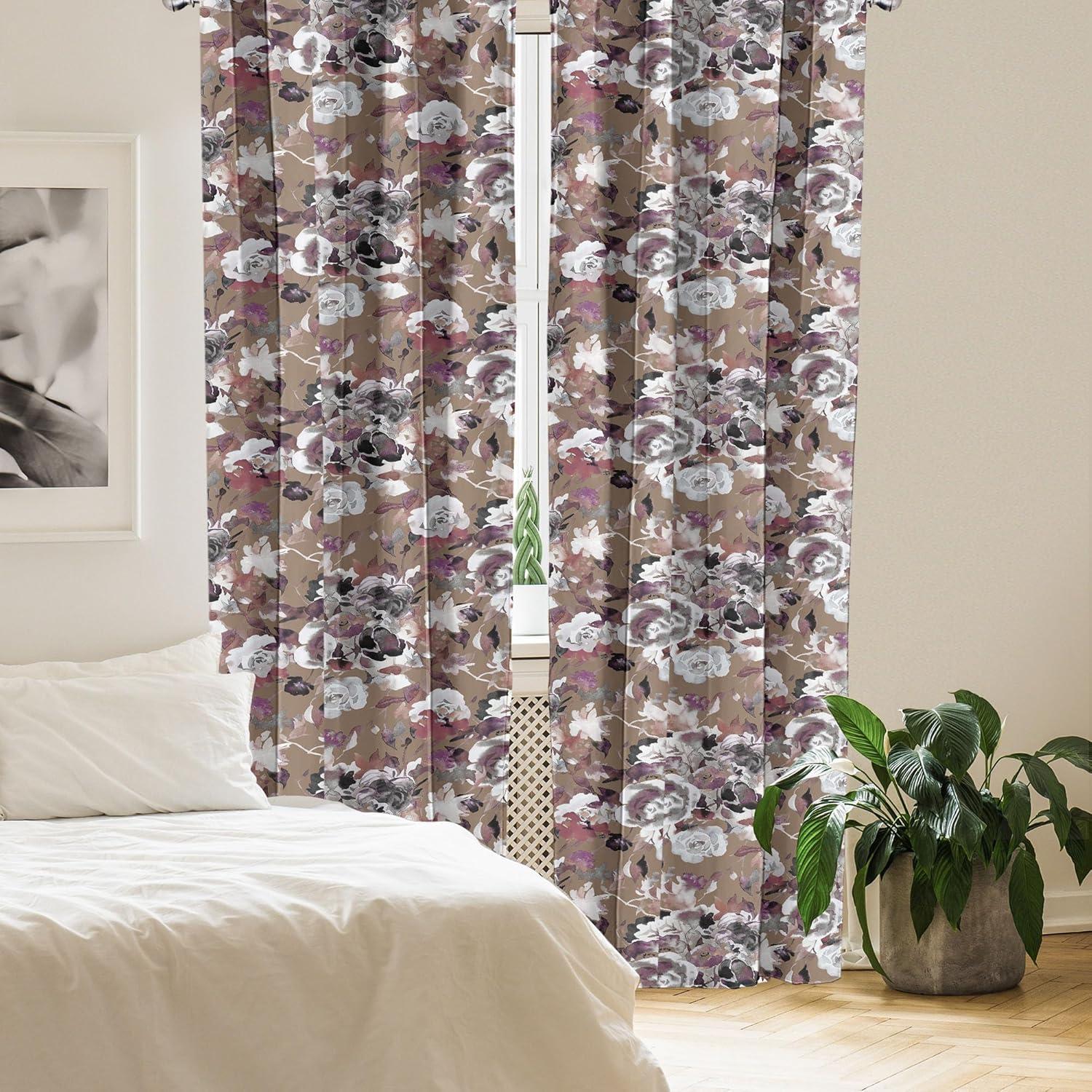 imageAmbesonne Floral Curtains Vintage Style Blooming Pastel Hibiscus and Rose Flowers with Leaves Window Treatments 2 Panel Set for Living Room Bedroom Pair of 28 x 84 Lilac Seafoam and GreenCocoa Grey and Mauve Taupe