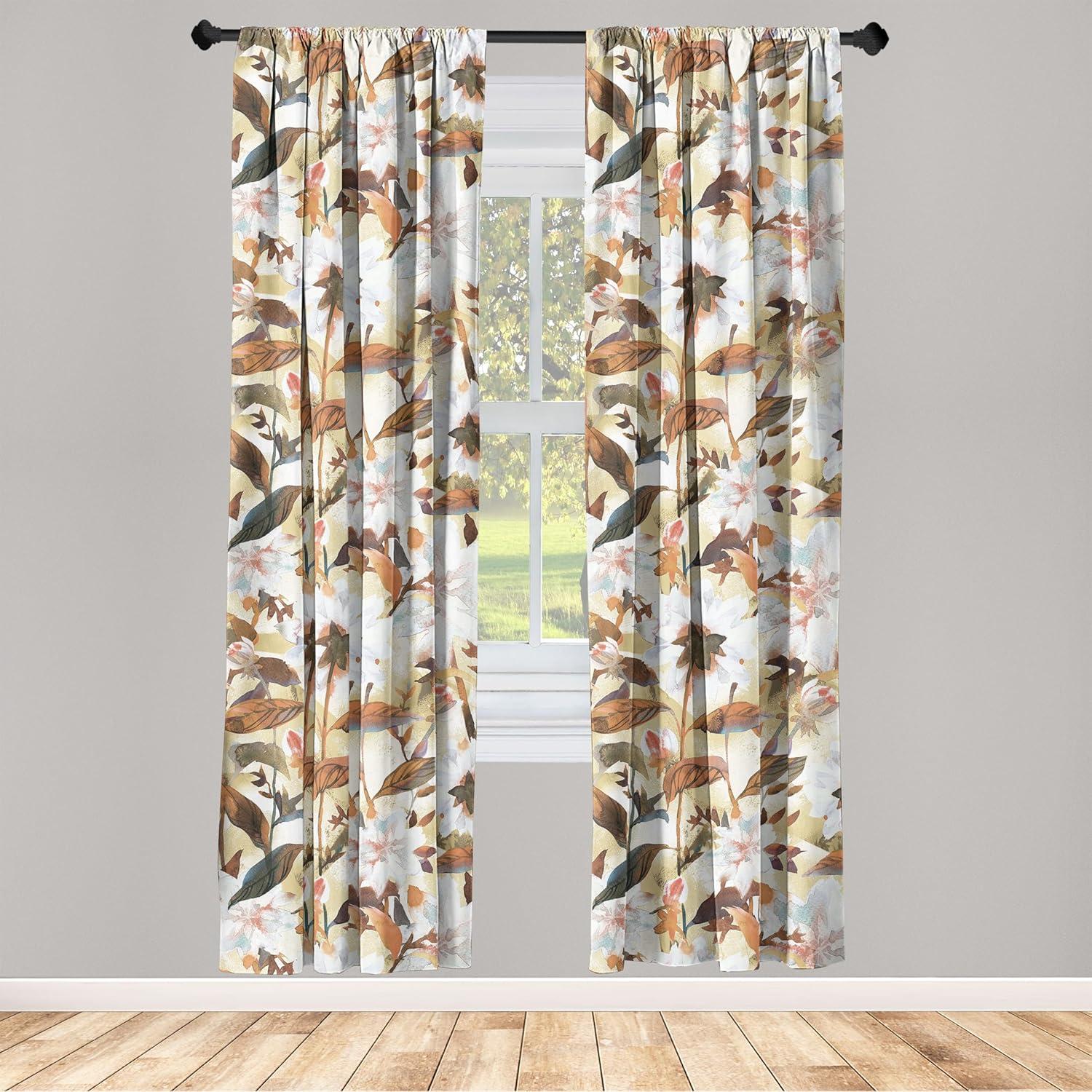 imageAmbesonne Floral Curtains Vintage Style Blooming Pastel Hibiscus and Rose Flowers with Leaves Window Treatments 2 Panel Set for Living Room Bedroom Pair of 28 x 84 Lilac Seafoam and GreenCinnamon and Pale Khaki