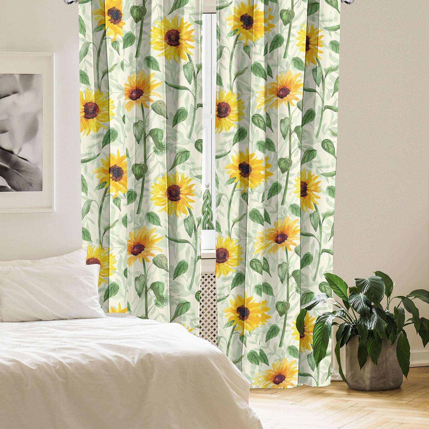 imageAmbesonne Floral Curtains Vintage Style Blooming Pastel Hibiscus and Rose Flowers with Leaves Window Treatments 2 Panel Set for Living Room Bedroom Pair of 28 x 84 Lilac Seafoam and GreenEarth Yellow and Green