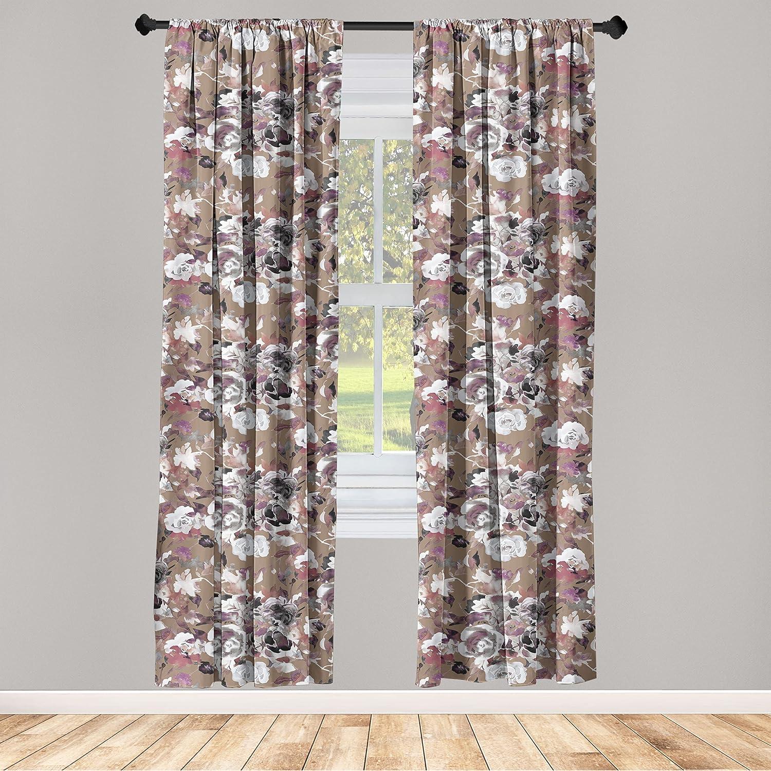 imageAmbesonne Floral Curtains Vintage Style Blooming Pastel Hibiscus and Rose Flowers with Leaves Window Treatments 2 Panel Set for Living Room Bedroom Pair of 28 x 84 Lilac Seafoam and GreenCocoa Grey and Mauve Taupe