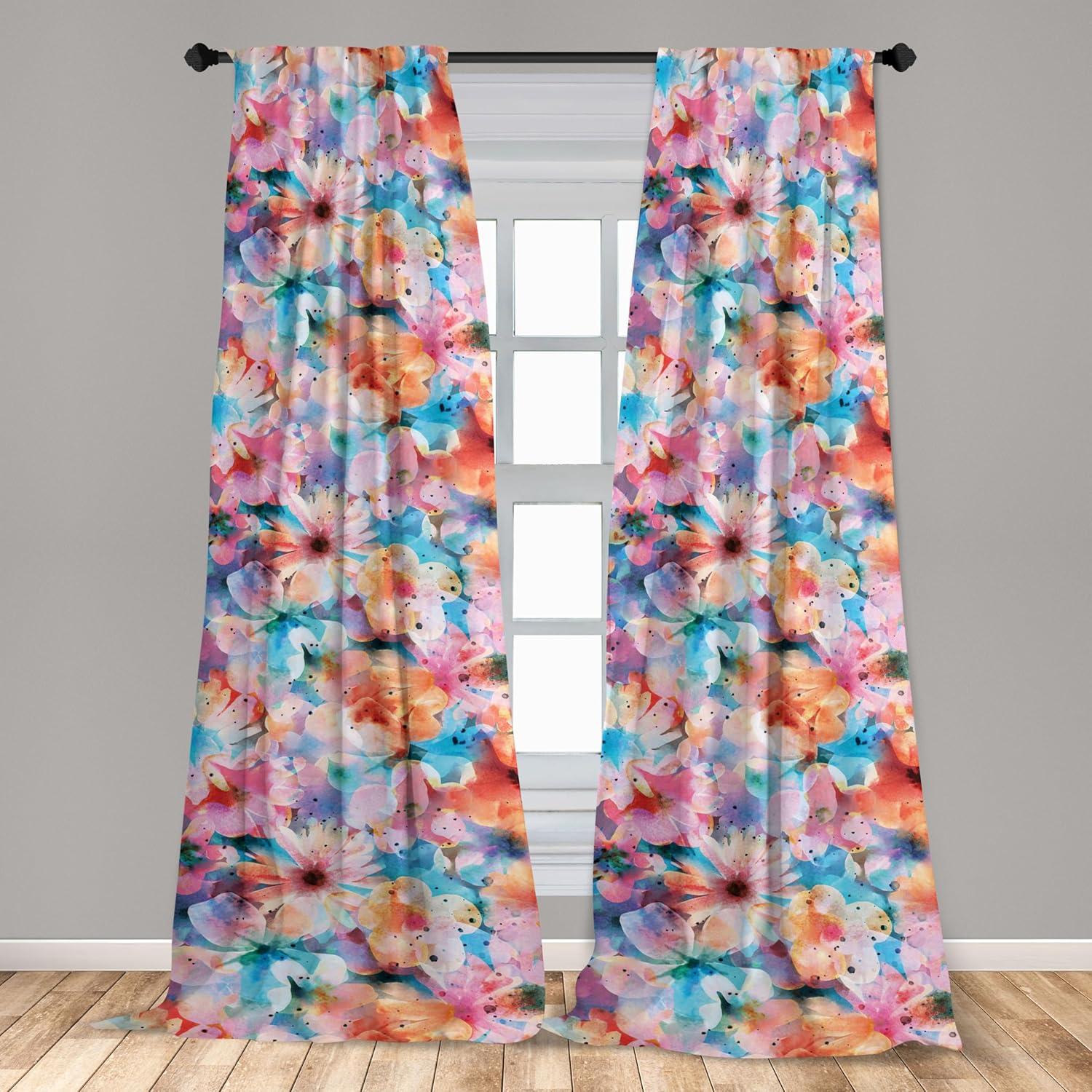 imageAmbesonne Floral Curtains Vintage Style Blooming Pastel Hibiscus and Rose Flowers with Leaves Window Treatments 2 Panel Set for Living Room Bedroom Pair of 28 x 84 Lilac Seafoam and GreenSky Blue Salmon and Pink