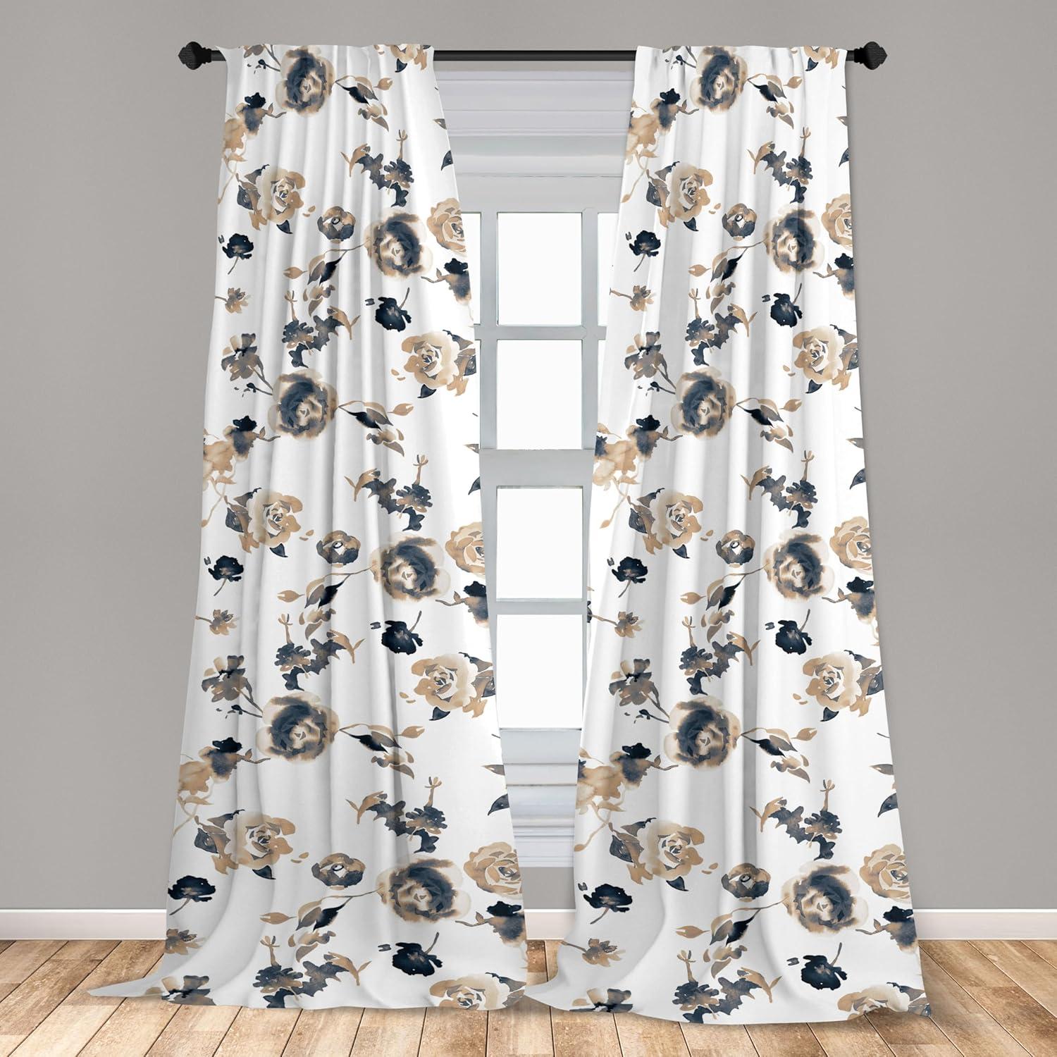 imageAmbesonne Floral Curtains Vintage Style Blooming Pastel Hibiscus and Rose Flowers with Leaves Window Treatments 2 Panel Set for Living Room Bedroom Pair of 28 x 84 Lilac Seafoam and GreenAlmond Dark Slate Blue