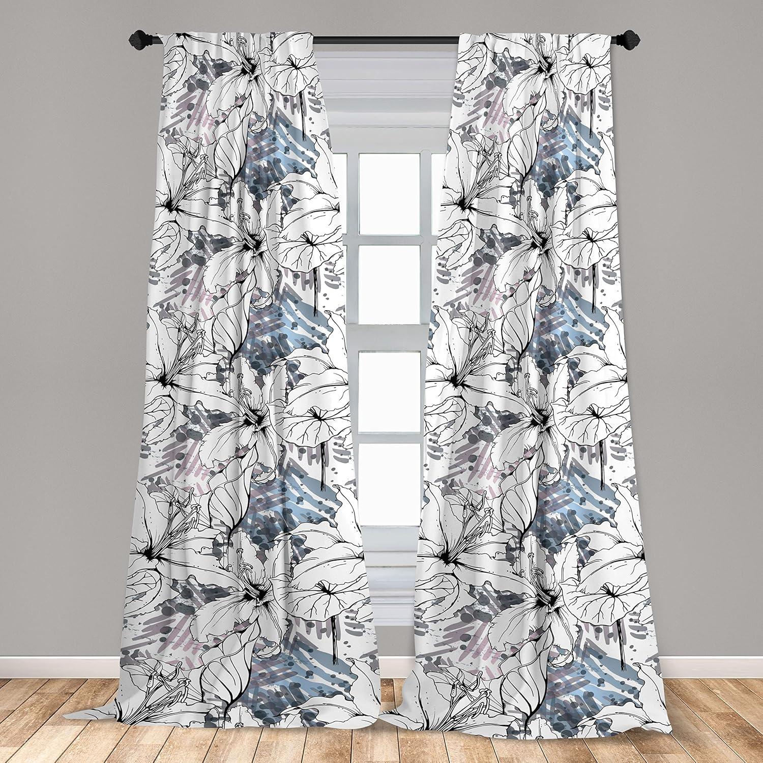 imageAmbesonne Floral Curtains Vintage Style Blooming Pastel Hibiscus and Rose Flowers with Leaves Window Treatments 2 Panel Set for Living Room Bedroom Pair of 28 x 84 Lilac Seafoam and GreenBlack White and Pale Sky Blue