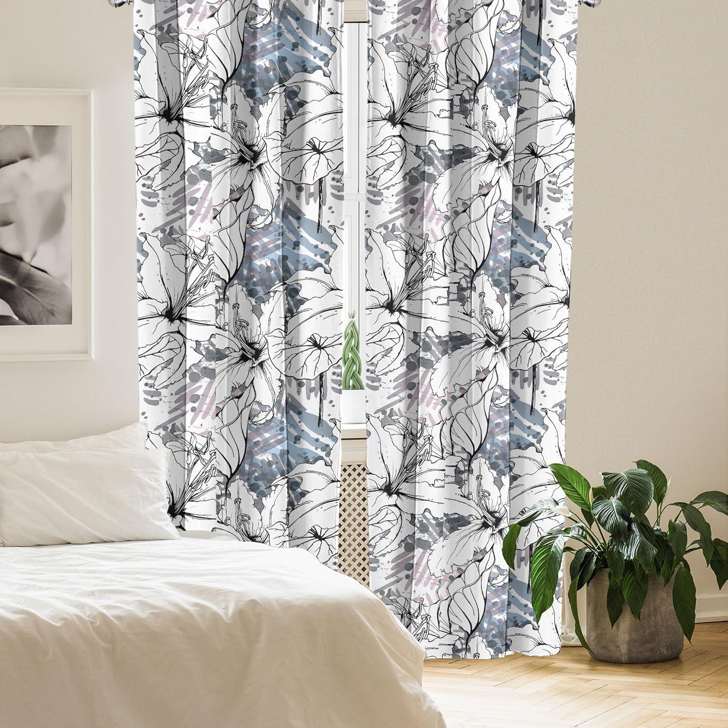 imageAmbesonne Floral Curtains Vintage Style Blooming Pastel Hibiscus and Rose Flowers with Leaves Window Treatments 2 Panel Set for Living Room Bedroom Pair of 28 x 84 Lilac Seafoam and GreenBlack White and Pale Sky Blue