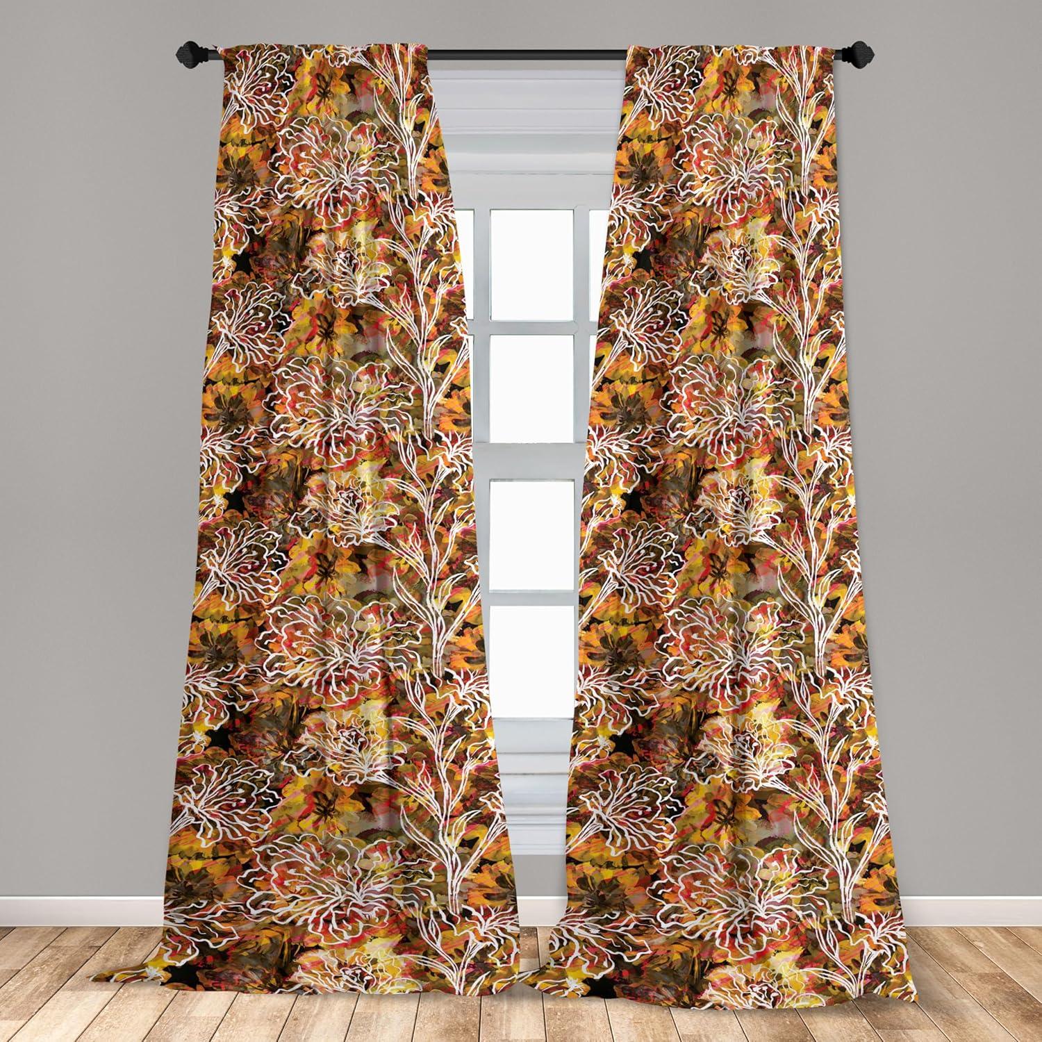 imageAmbesonne Floral Curtains Vintage Style Blooming Pastel Hibiscus and Rose Flowers with Leaves Window Treatments 2 Panel Set for Living Room Bedroom Pair of 28 x 84 Lilac Seafoam and GreenFawn Mustard and Vermilion