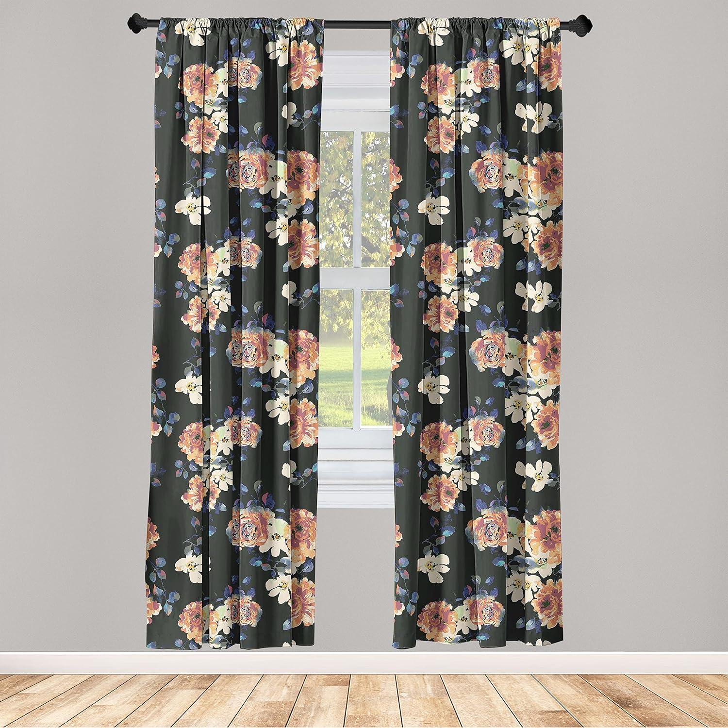 imageAmbesonne Floral Curtains Vintage Style Blooming Pastel Hibiscus and Rose Flowers with Leaves Window Treatments 2 Panel Set for Living Room Bedroom Pair of 28 x 84 Lilac Seafoam and GreenCharcoal Grey Orange Blue