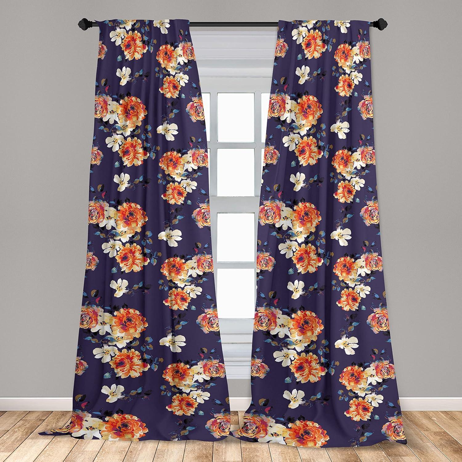 imageAmbesonne Floral Curtains Vintage Style Blooming Pastel Hibiscus and Rose Flowers with Leaves Window Treatments 2 Panel Set for Living Room Bedroom Pair of 28 x 84 Lilac Seafoam and GreenQuartz Orange and Blue