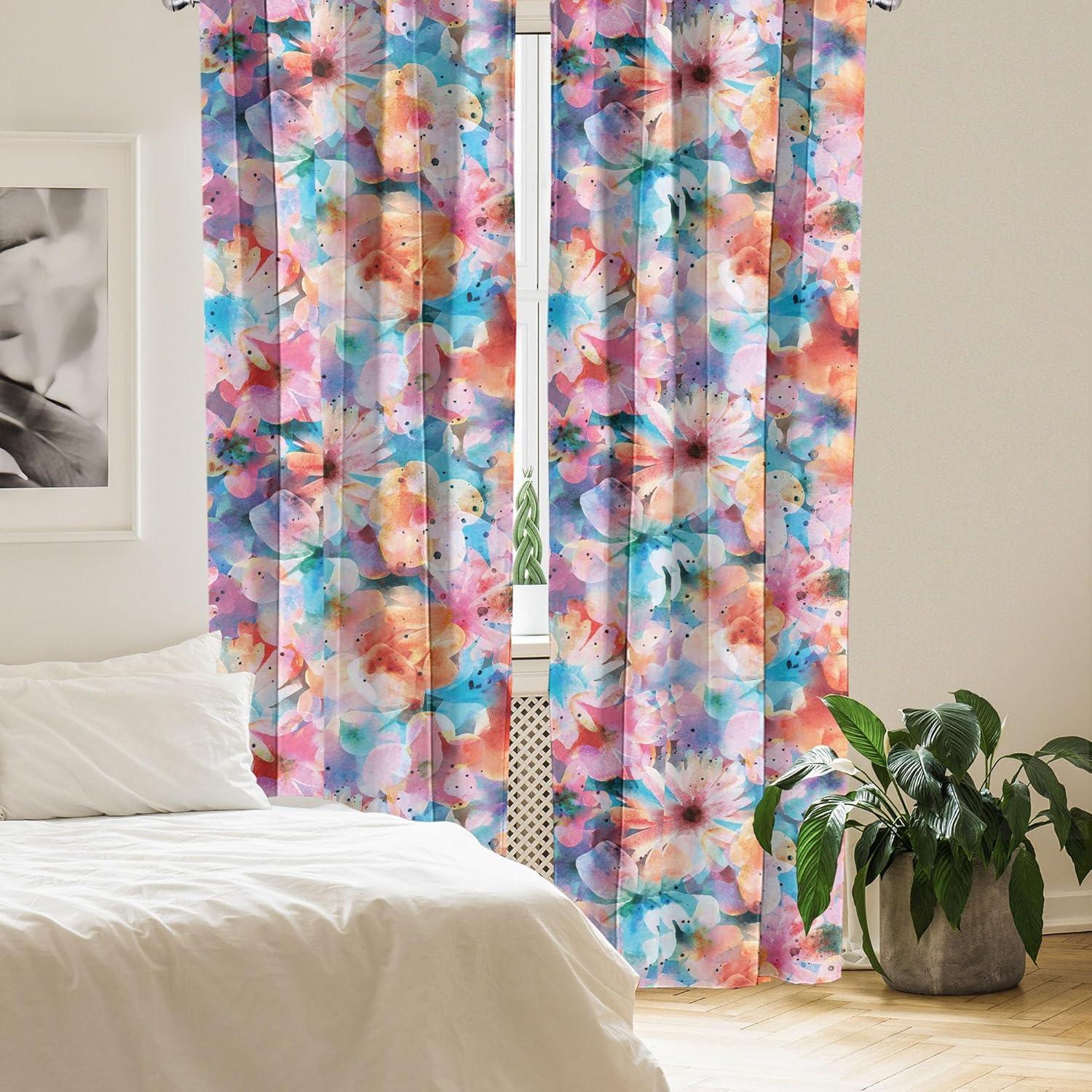 imageAmbesonne Floral Curtains Vintage Style Blooming Pastel Hibiscus and Rose Flowers with Leaves Window Treatments 2 Panel Set for Living Room Bedroom Pair of 28 x 84 Lilac Seafoam and GreenSky Blue Salmon and Pink
