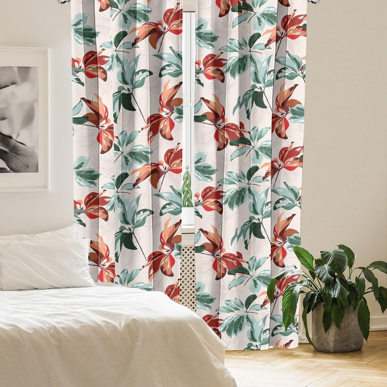 imageAmbesonne Floral Curtains Vintage Style Blooming Pastel Hibiscus and Rose Flowers with Leaves Window Treatments 2 Panel Set for Living Room Bedroom Pair of 28 x 84 Lilac Seafoam and GreenPale Rust Seafoam Emerald