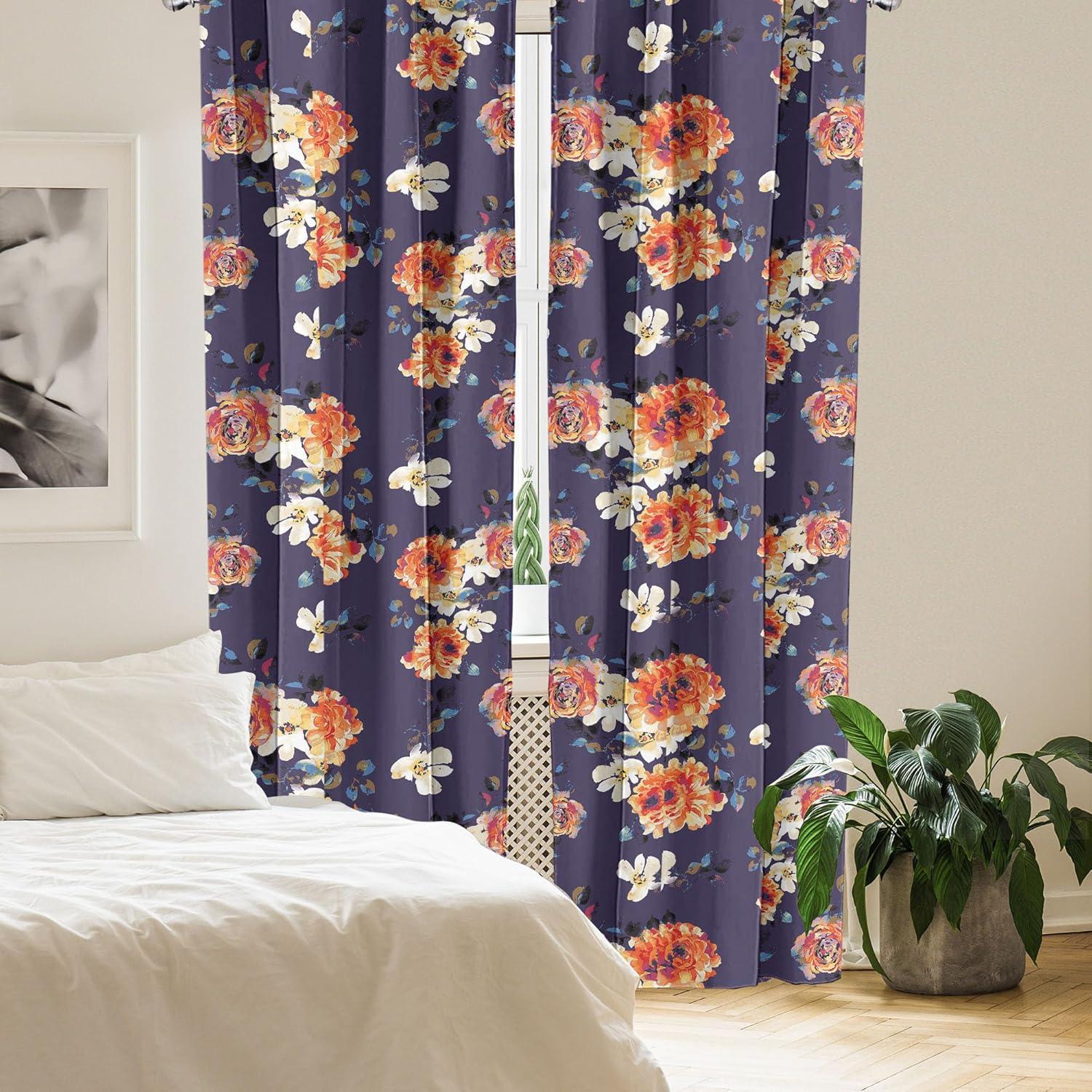 imageAmbesonne Floral Curtains Vintage Style Blooming Pastel Hibiscus and Rose Flowers with Leaves Window Treatments 2 Panel Set for Living Room Bedroom Pair of 28 x 84 Lilac Seafoam and GreenQuartz Orange and Blue