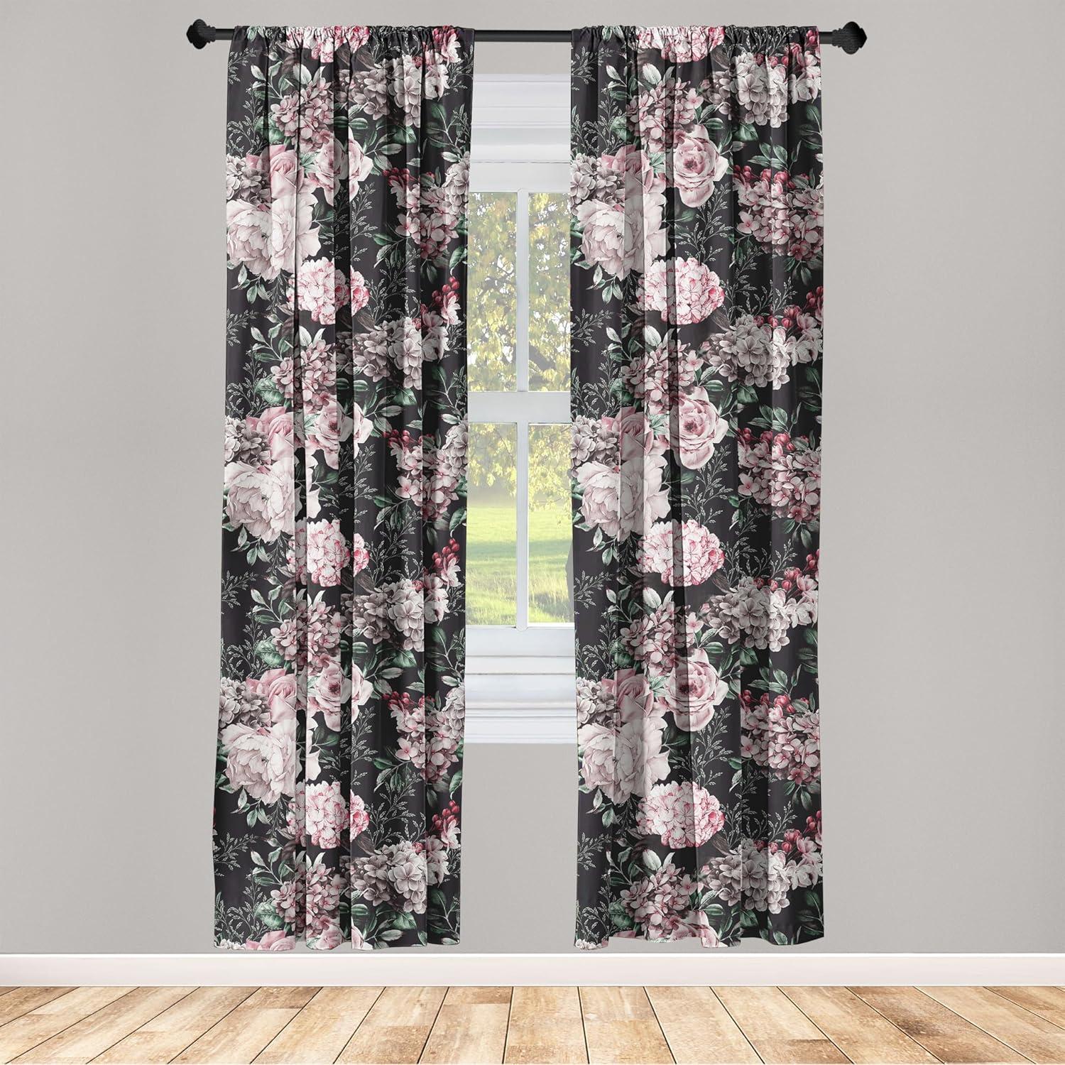 imageAmbesonne Floral Curtains Vintage Style Blooming Pastel Hibiscus and Rose Flowers with Leaves Window Treatments 2 Panel Set for Living Room Bedroom Pair of 28 x 84 Lilac Seafoam and GreenJade Green Pale Mauve