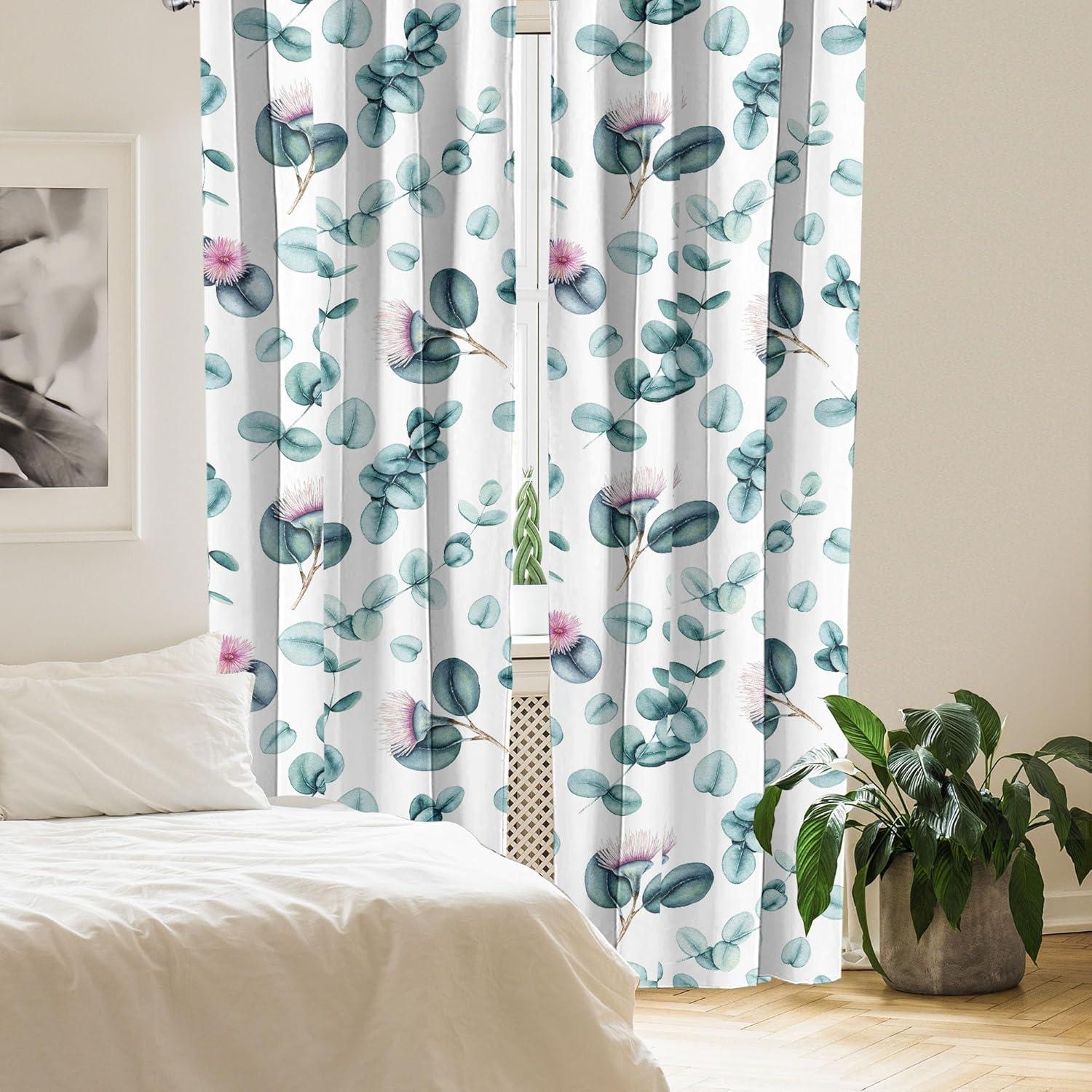 imageAmbesonne Floral Curtains Vintage Style Blooming Pastel Hibiscus and Rose Flowers with Leaves Window Treatments 2 Panel Set for Living Room Bedroom Pair of 28 x 84 Lilac Seafoam and GreenPale Teal and Cadet Blue