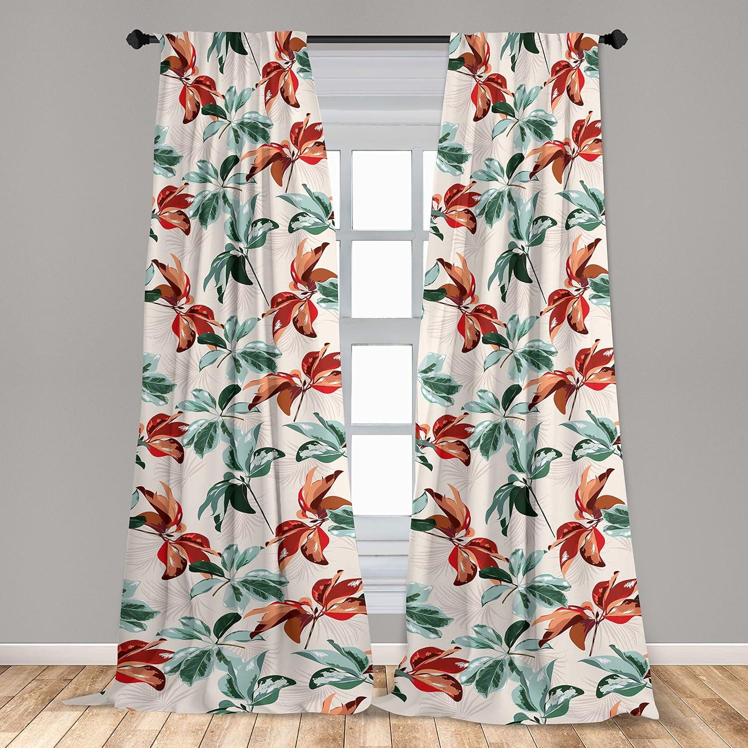 imageAmbesonne Floral Curtains Vintage Style Blooming Pastel Hibiscus and Rose Flowers with Leaves Window Treatments 2 Panel Set for Living Room Bedroom Pair of 28 x 84 Lilac Seafoam and GreenPale Rust Seafoam Emerald
