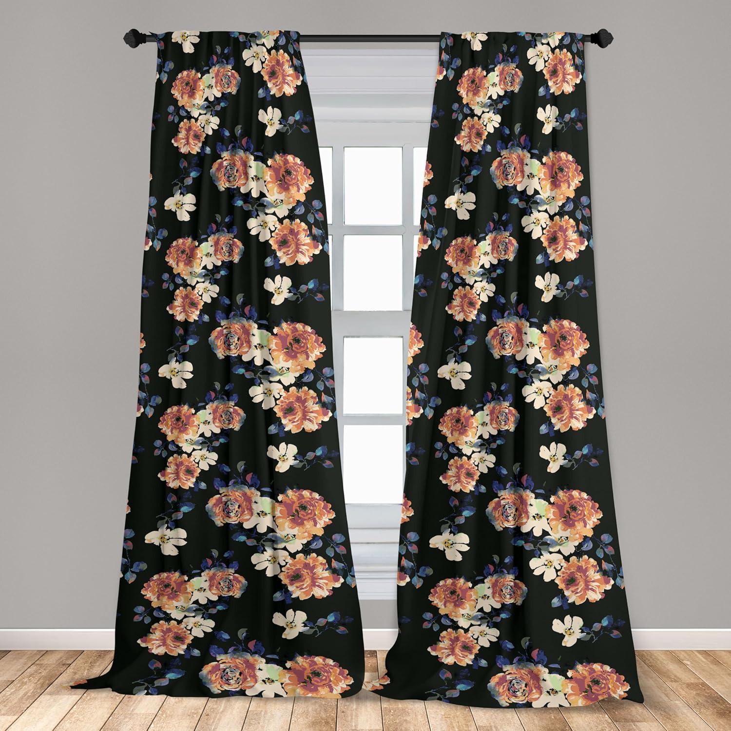 imageAmbesonne Floral Curtains Vintage Style Blooming Pastel Hibiscus and Rose Flowers with Leaves Window Treatments 2 Panel Set for Living Room Bedroom Pair of 28 x 84 Lilac Seafoam and GreenCharcoal Grey Orange Blue