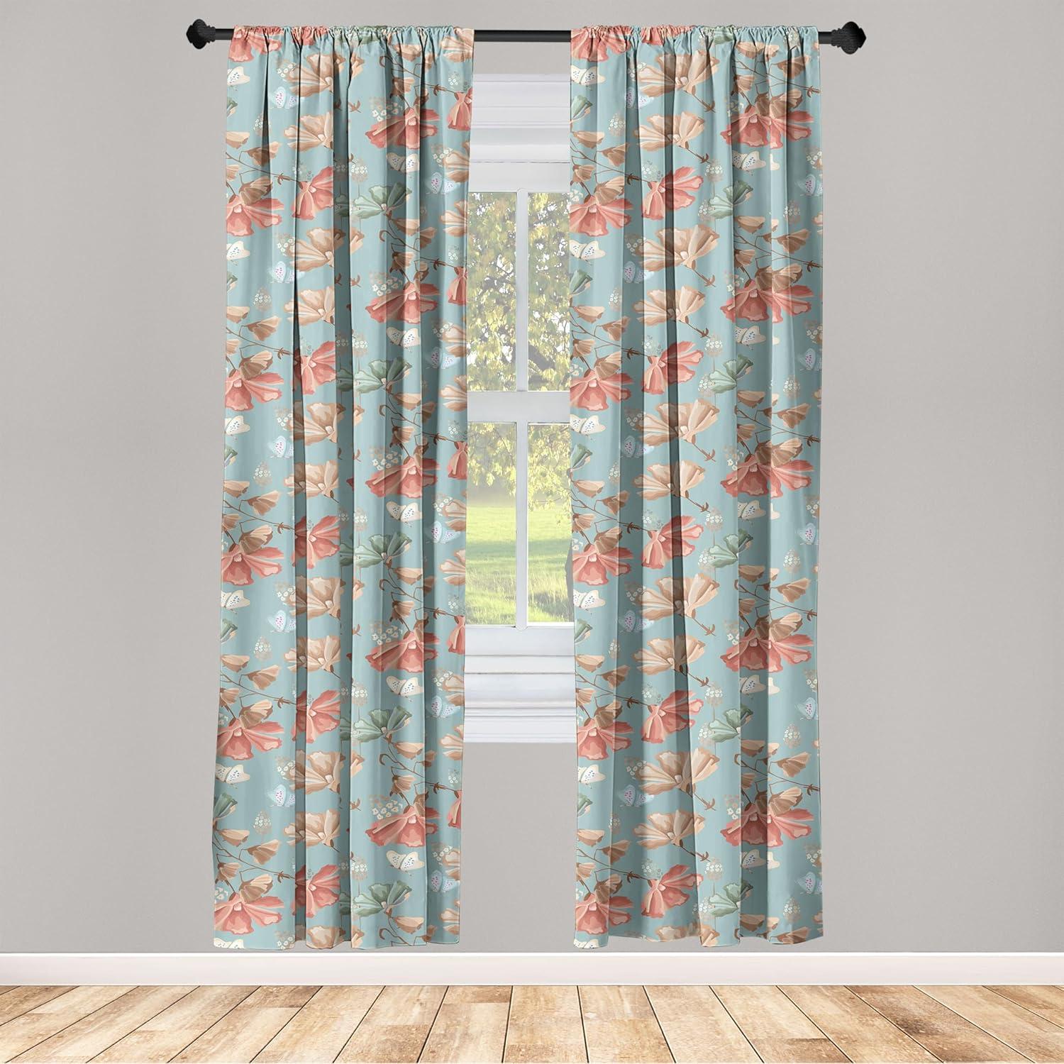 imageAmbesonne Floral Curtains Vintage Style Blooming Pastel Hibiscus and Rose Flowers with Leaves Window Treatments 2 Panel Set for Living Room Bedroom Pair of 28 x 84 Lilac Seafoam and GreenPale Teal Umber and Salmon
