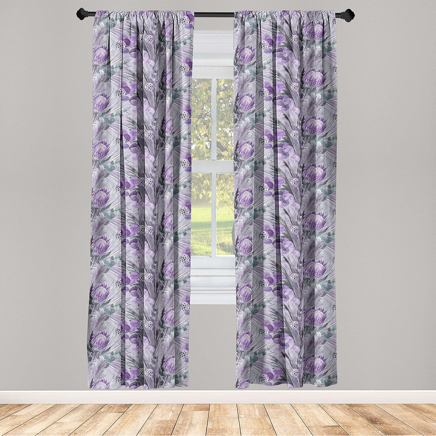 imageAmbesonne Floral Curtains Vintage Style Blooming Pastel Hibiscus and Rose Flowers with Leaves Window Treatments 2 Panel Set for Living Room Bedroom Pair of 28 x 84 Lilac Seafoam and GreenViolet Mauve and Grey Teal
