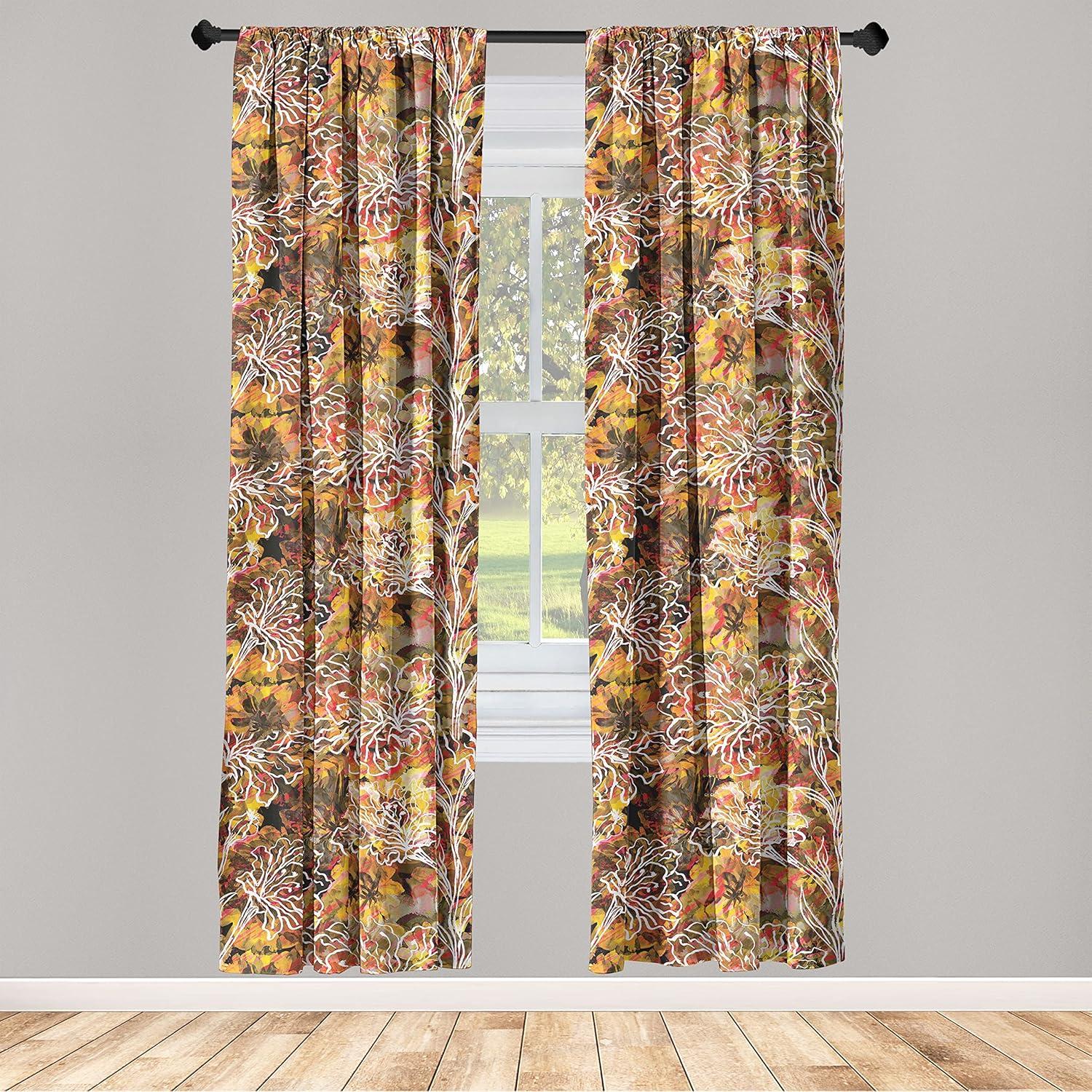 imageAmbesonne Floral Curtains Vintage Style Blooming Pastel Hibiscus and Rose Flowers with Leaves Window Treatments 2 Panel Set for Living Room Bedroom Pair of 28 x 84 Lilac Seafoam and GreenFawn Mustard and Vermilion
