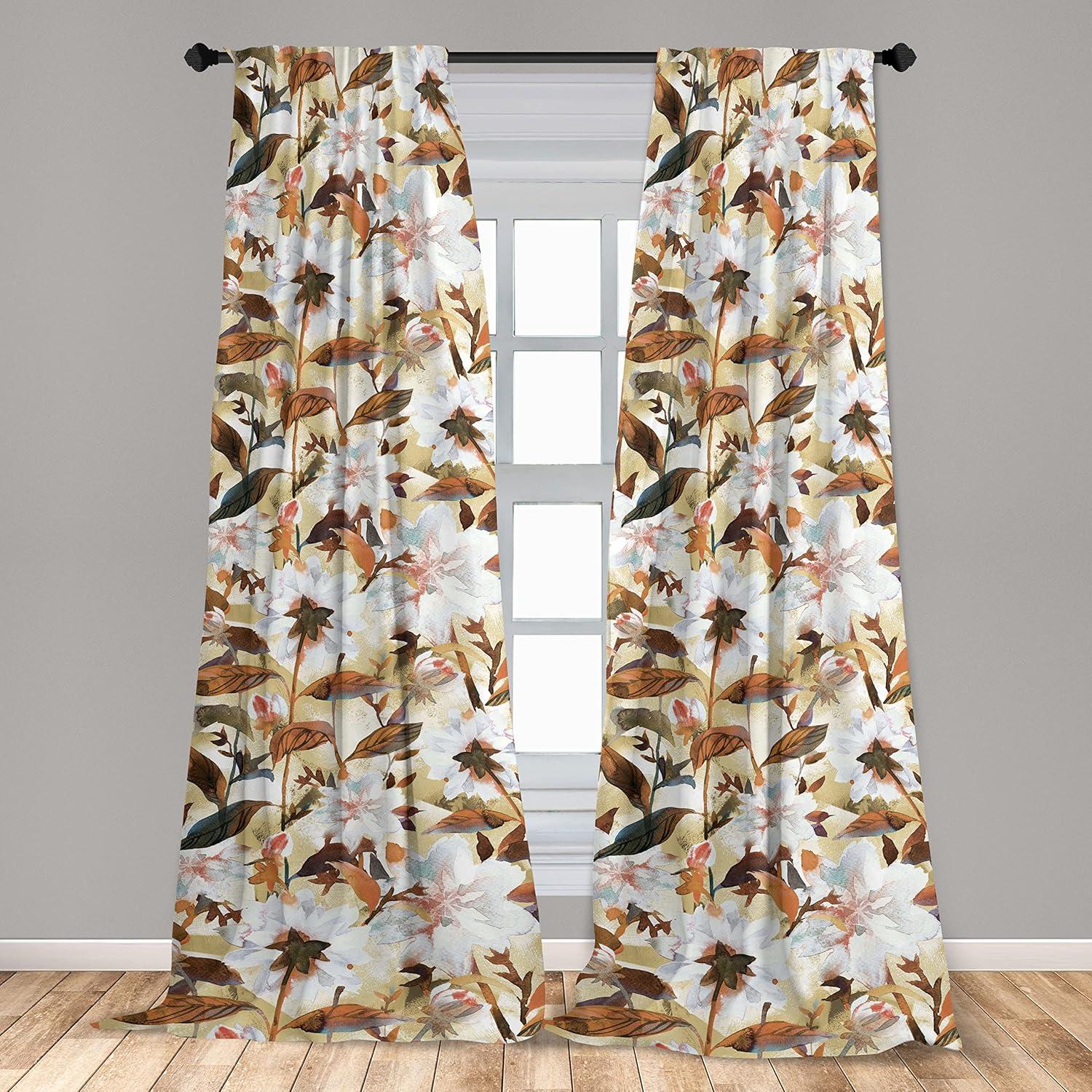 imageAmbesonne Floral Curtains Vintage Style Blooming Pastel Hibiscus and Rose Flowers with Leaves Window Treatments 2 Panel Set for Living Room Bedroom Pair of 28 x 84 Lilac Seafoam and GreenCinnamon and Pale Khaki