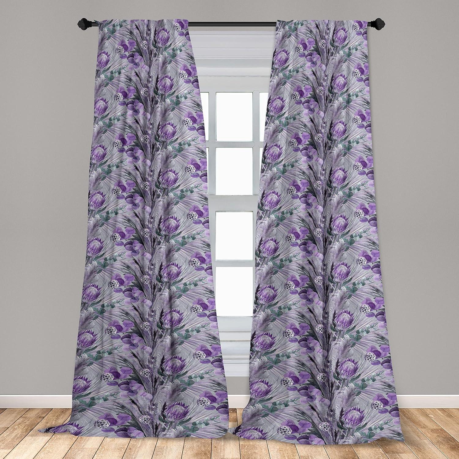 imageAmbesonne Floral Curtains Vintage Style Blooming Pastel Hibiscus and Rose Flowers with Leaves Window Treatments 2 Panel Set for Living Room Bedroom Pair of 28 x 84 Lilac Seafoam and GreenViolet Mauve and Grey Teal