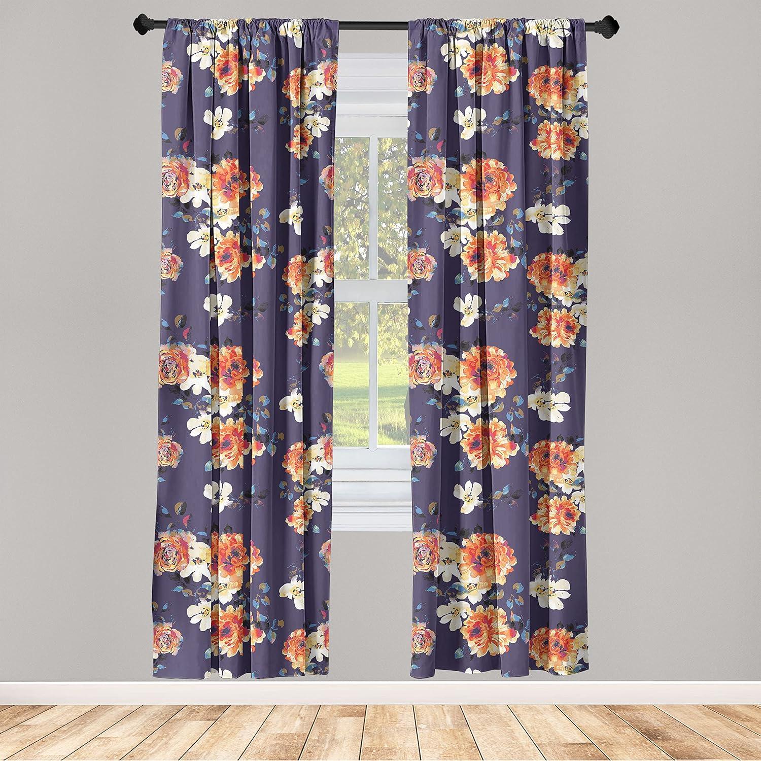 imageAmbesonne Floral Curtains Vintage Style Blooming Pastel Hibiscus and Rose Flowers with Leaves Window Treatments 2 Panel Set for Living Room Bedroom Pair of 28 x 84 Lilac Seafoam and GreenQuartz Orange and Blue