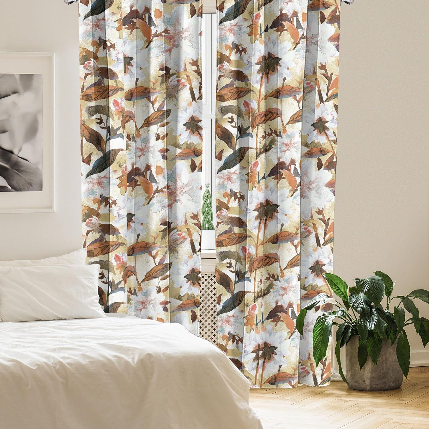 imageAmbesonne Floral Curtains Vintage Style Blooming Pastel Hibiscus and Rose Flowers with Leaves Window Treatments 2 Panel Set for Living Room Bedroom Pair of 28 x 84 Lilac Seafoam and GreenCinnamon and Pale Khaki