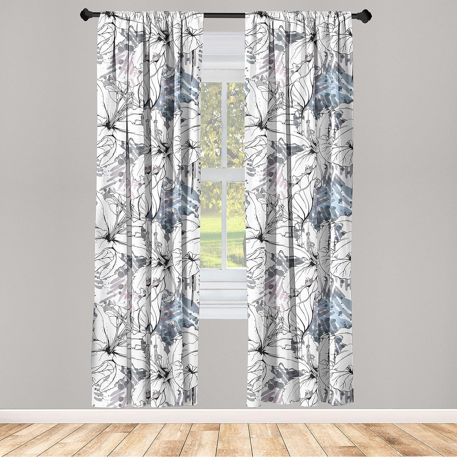 imageAmbesonne Floral Curtains Vintage Style Blooming Pastel Hibiscus and Rose Flowers with Leaves Window Treatments 2 Panel Set for Living Room Bedroom Pair of 28 x 84 Lilac Seafoam and GreenBlack White and Pale Sky Blue