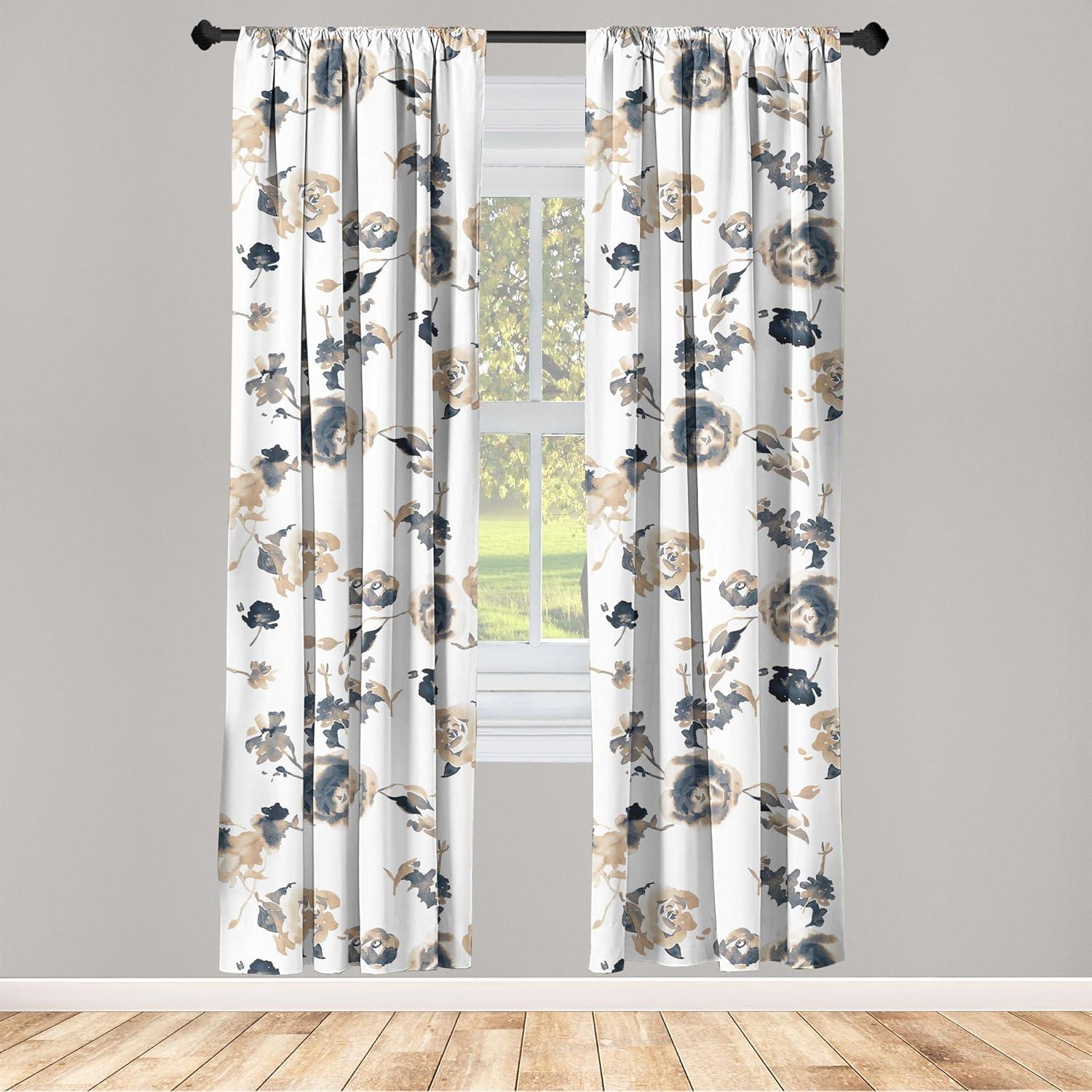 imageAmbesonne Floral Curtains Vintage Style Blooming Pastel Hibiscus and Rose Flowers with Leaves Window Treatments 2 Panel Set for Living Room Bedroom Pair of 28 x 84 Lilac Seafoam and GreenAlmond Dark Slate Blue
