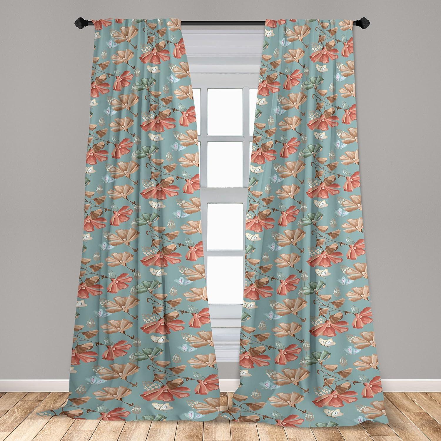 imageAmbesonne Floral Curtains Vintage Style Blooming Pastel Hibiscus and Rose Flowers with Leaves Window Treatments 2 Panel Set for Living Room Bedroom Pair of 28 x 84 Lilac Seafoam and GreenPale Teal Umber and Salmon