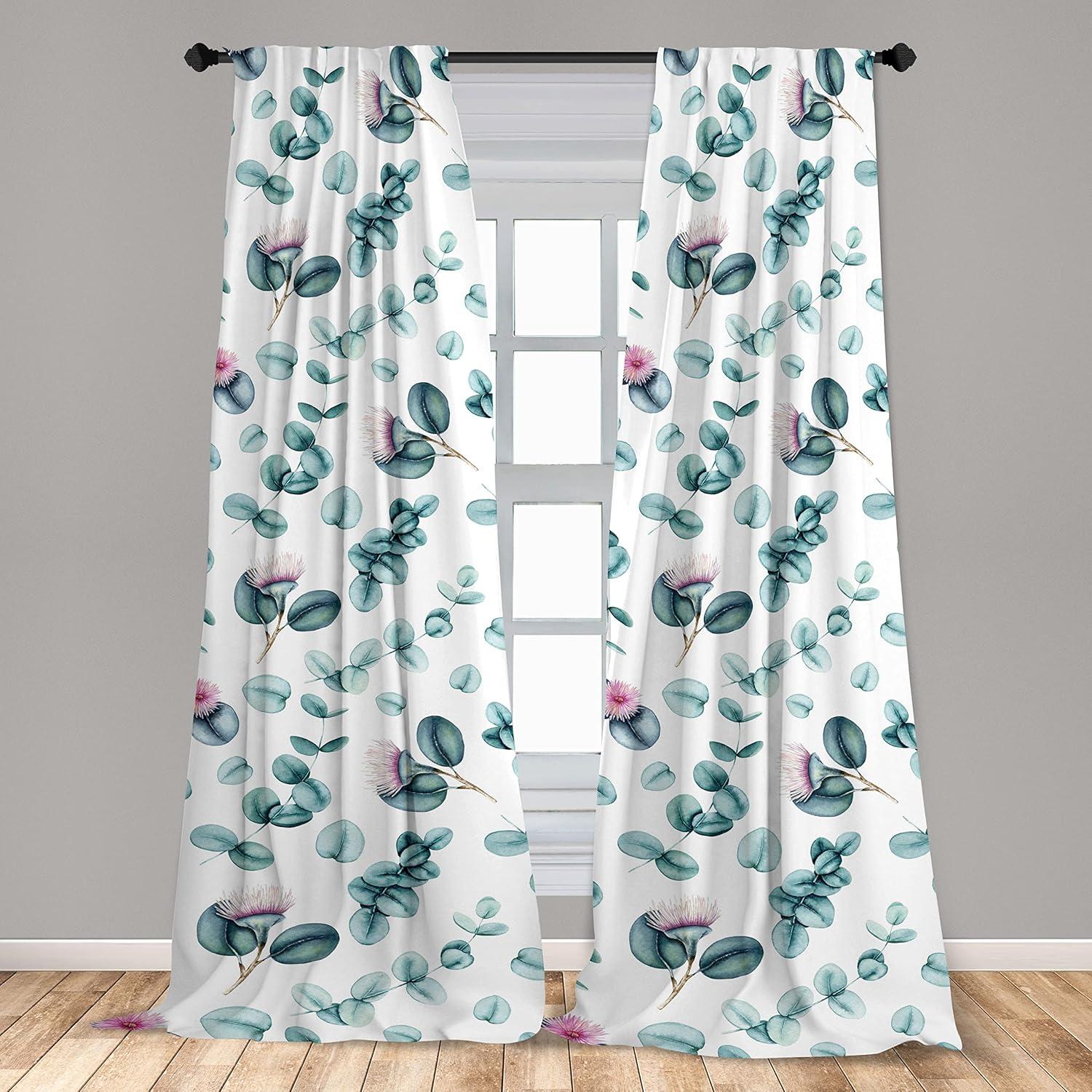 imageAmbesonne Floral Curtains Vintage Style Blooming Pastel Hibiscus and Rose Flowers with Leaves Window Treatments 2 Panel Set for Living Room Bedroom Pair of 28 x 84 Lilac Seafoam and GreenPale Teal and Cadet Blue
