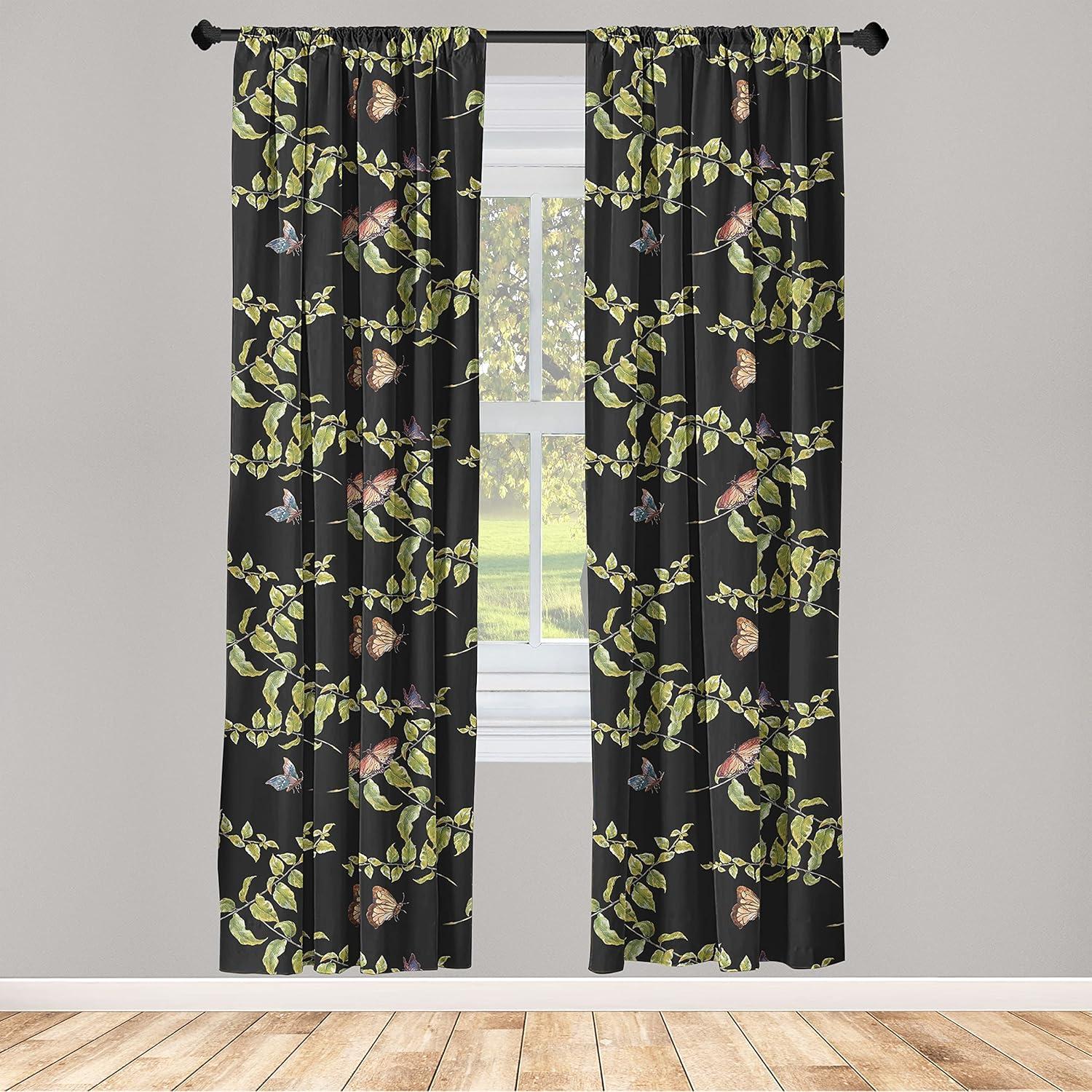 imageAmbesonne Floral Curtains Watercolor Themed Pattern of Blooming Retro Spring Revival Flowers Window Treatments 2 Panel Set for Living Room Bedroom Pair of 28 x 63 Lilac White and Slate BrownBlack and Apple Green