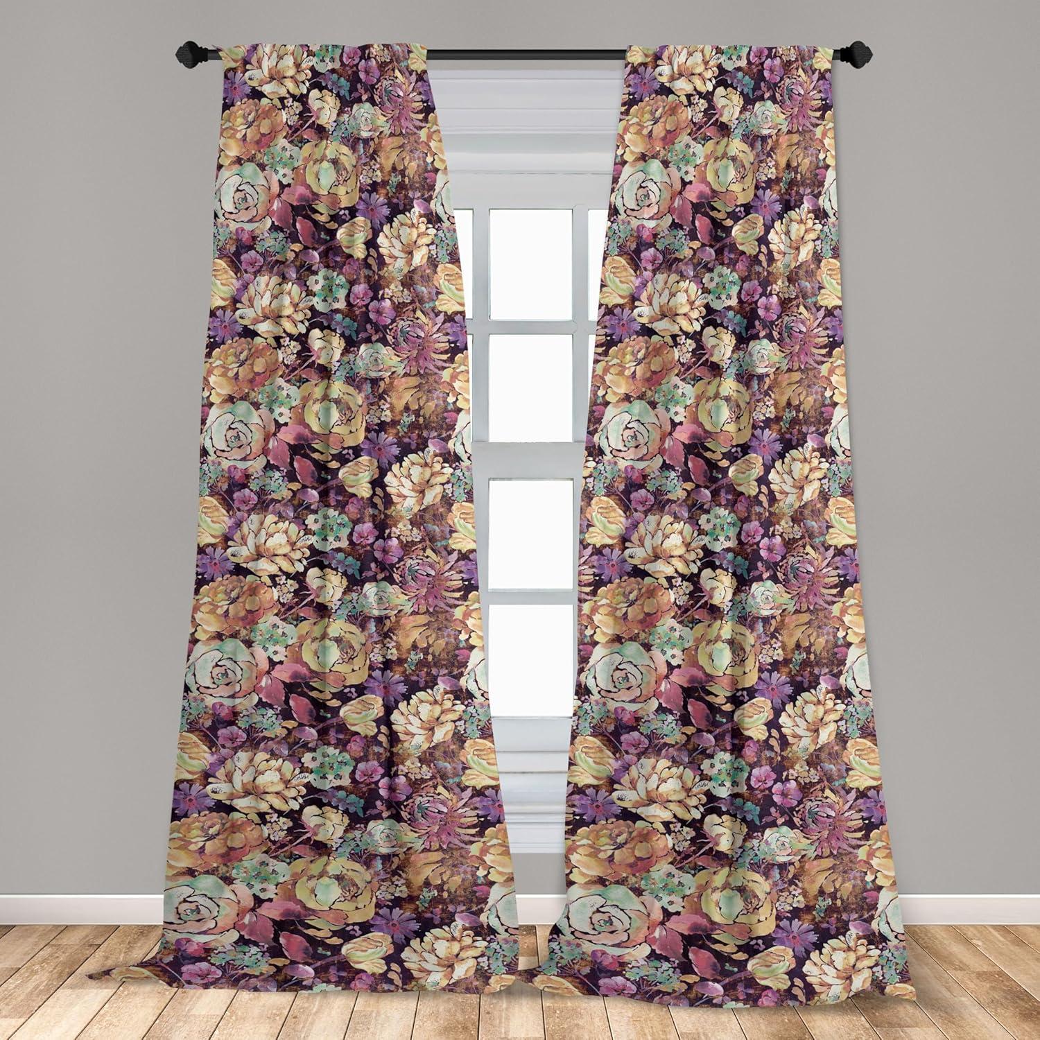 imageAmbesonne Floral Curtains Watercolor Themed Pattern of Blooming Retro Spring Revival Flowers Window Treatments 2 Panel Set for Living Room Bedroom Pair of 28 x 63 Lilac White and Slate BrownDark Purple Amber