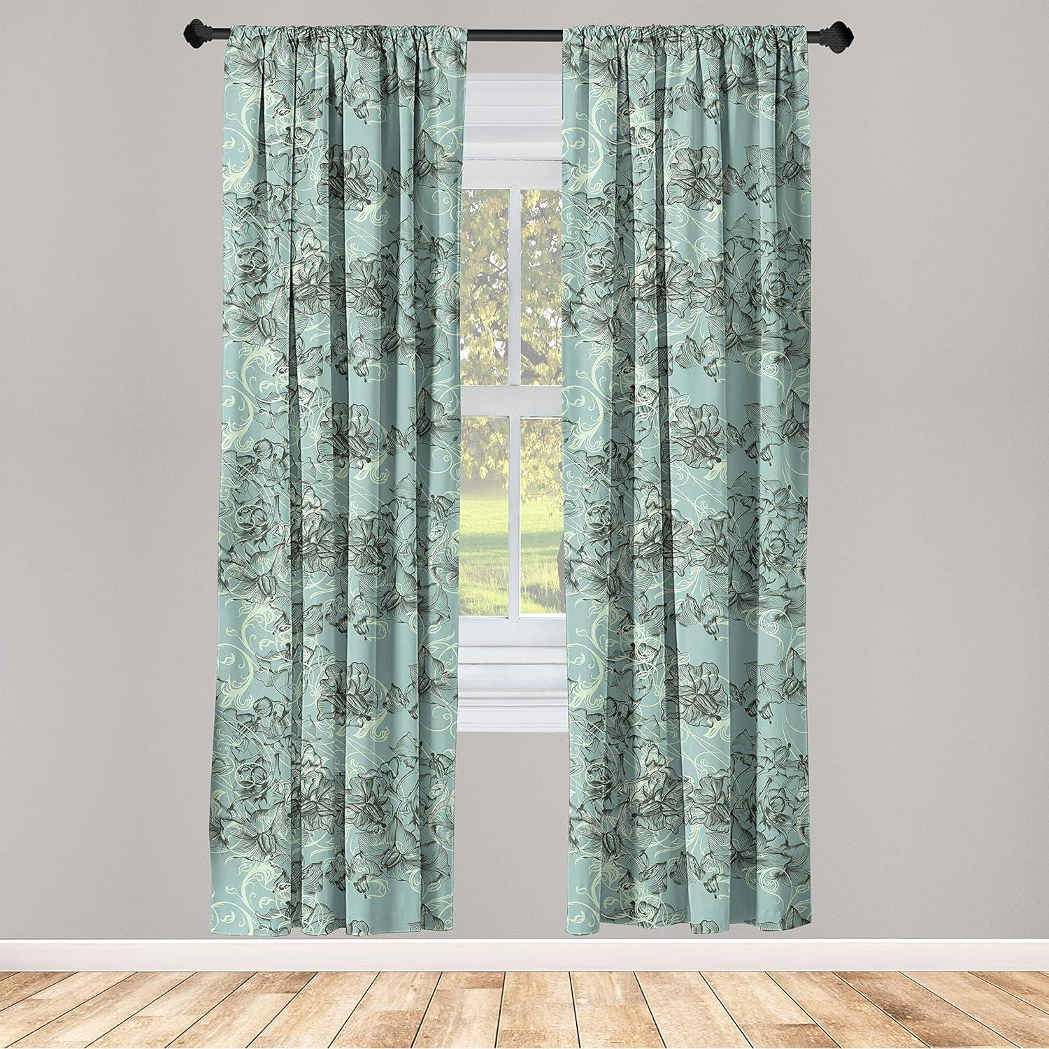 imageAmbesonne Floral Curtains Watercolor Themed Pattern of Blooming Retro Spring Revival Flowers Window Treatments 2 Panel Set for Living Room Bedroom Pair of 28 x 63 Lilac White and Slate BrownAlmond Green and Black