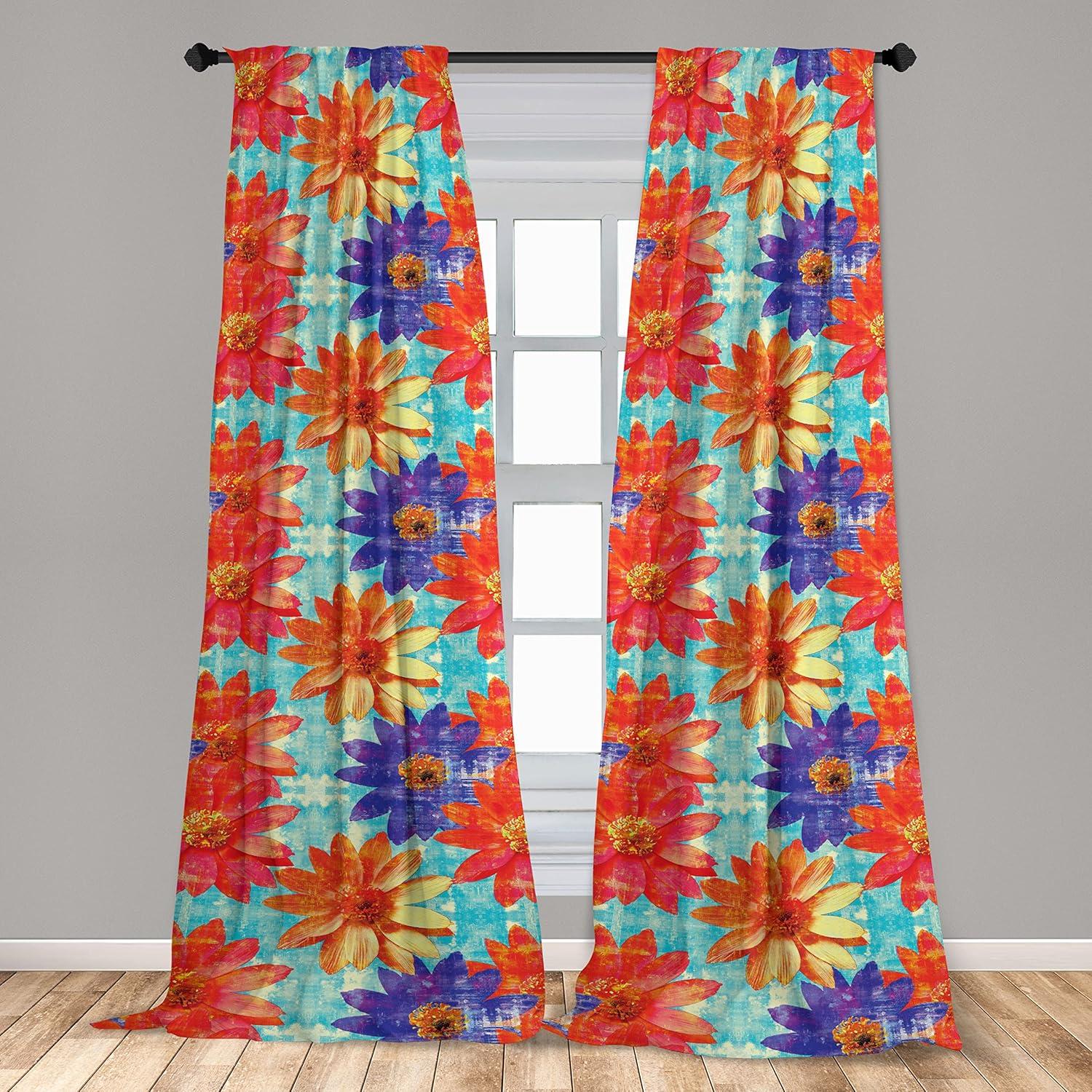 imageAmbesonne Floral Curtains Watercolor Themed Pattern of Blooming Retro Spring Revival Flowers Window Treatments 2 Panel Set for Living Room Bedroom Pair of 28 x 63 Lilac White and Slate BrownDark Coral Violet and Blue
