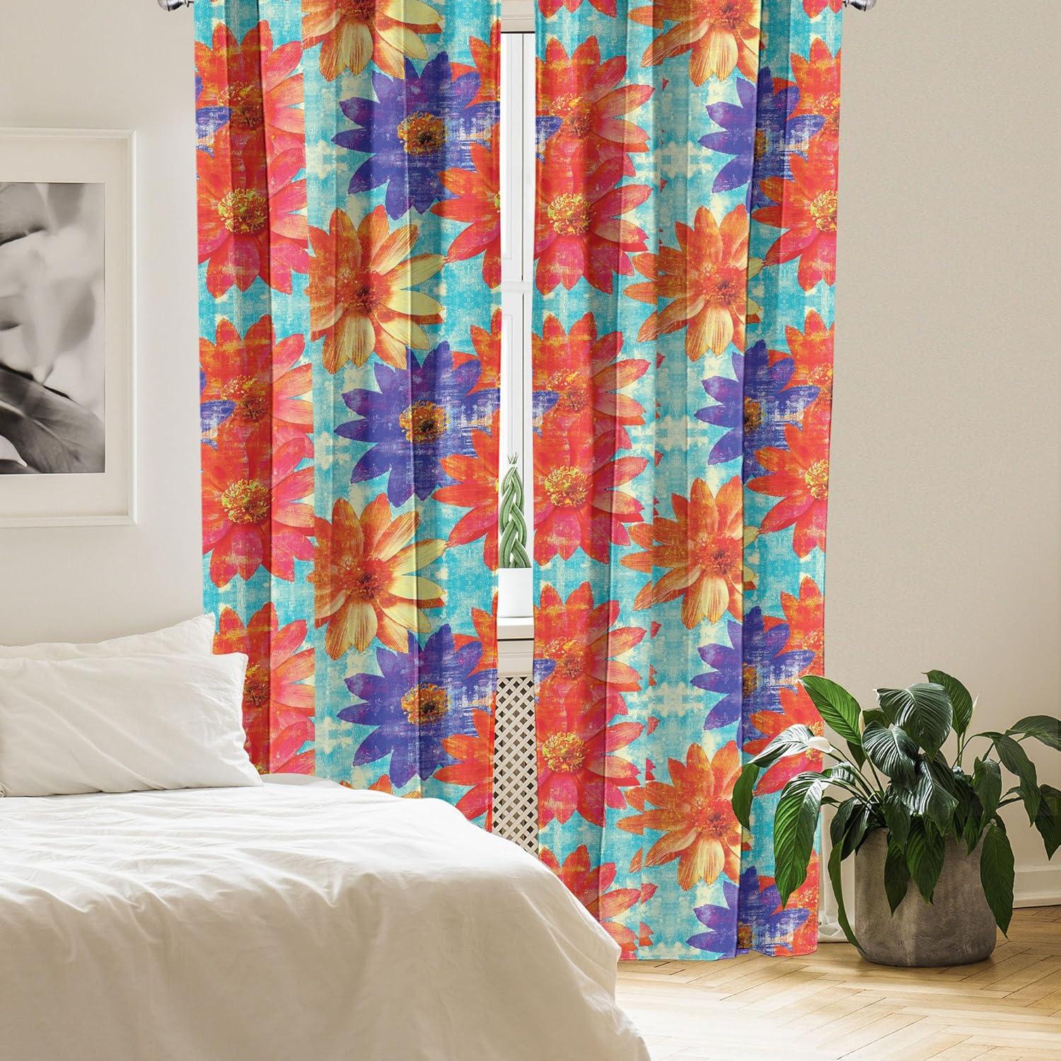imageAmbesonne Floral Curtains Watercolor Themed Pattern of Blooming Retro Spring Revival Flowers Window Treatments 2 Panel Set for Living Room Bedroom Pair of 28 x 63 Lilac White and Slate BrownDark Coral Violet and Blue