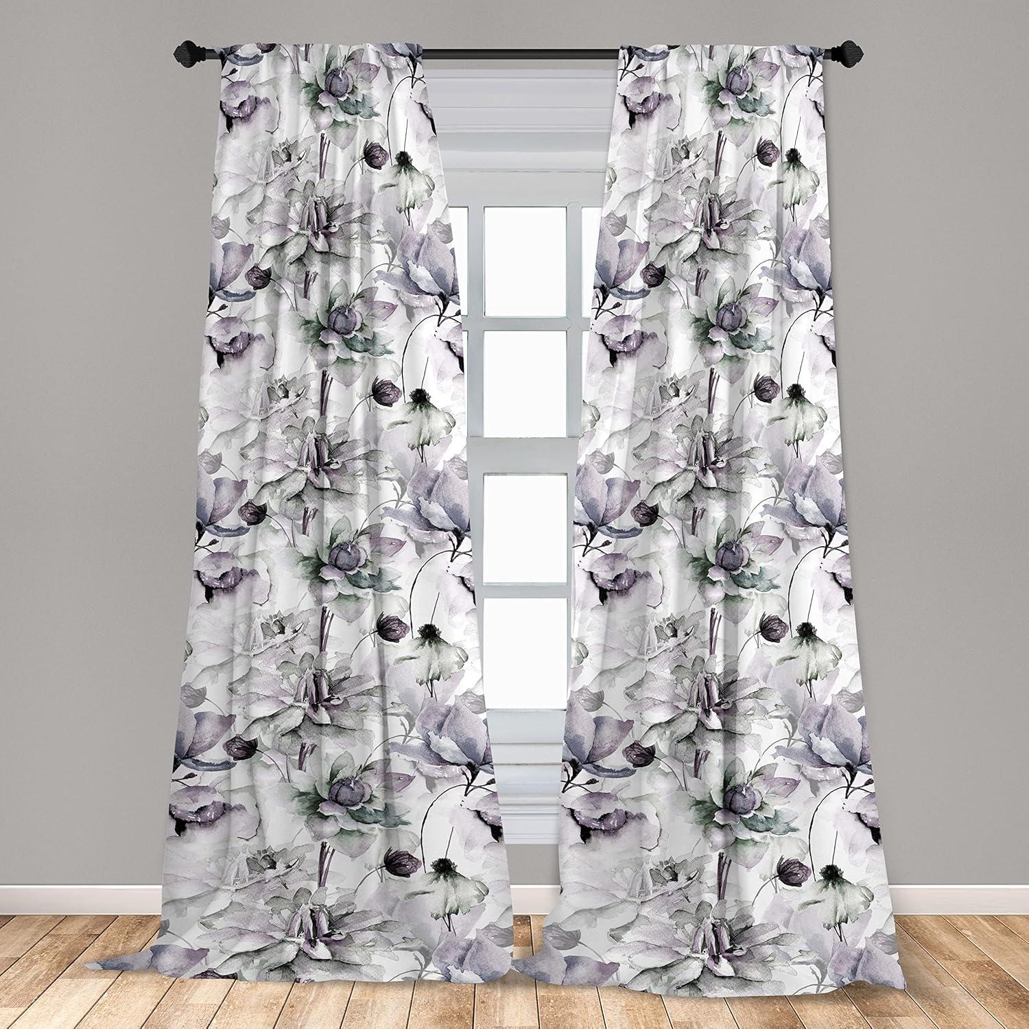 imageAmbesonne Floral Curtains Watercolor Themed Pattern of Blooming Retro Spring Revival Flowers Window Treatments 2 Panel Set for Living Room Bedroom Pair of 28 x 63 Lilac White and Slate BrownMauve and Laurel Green