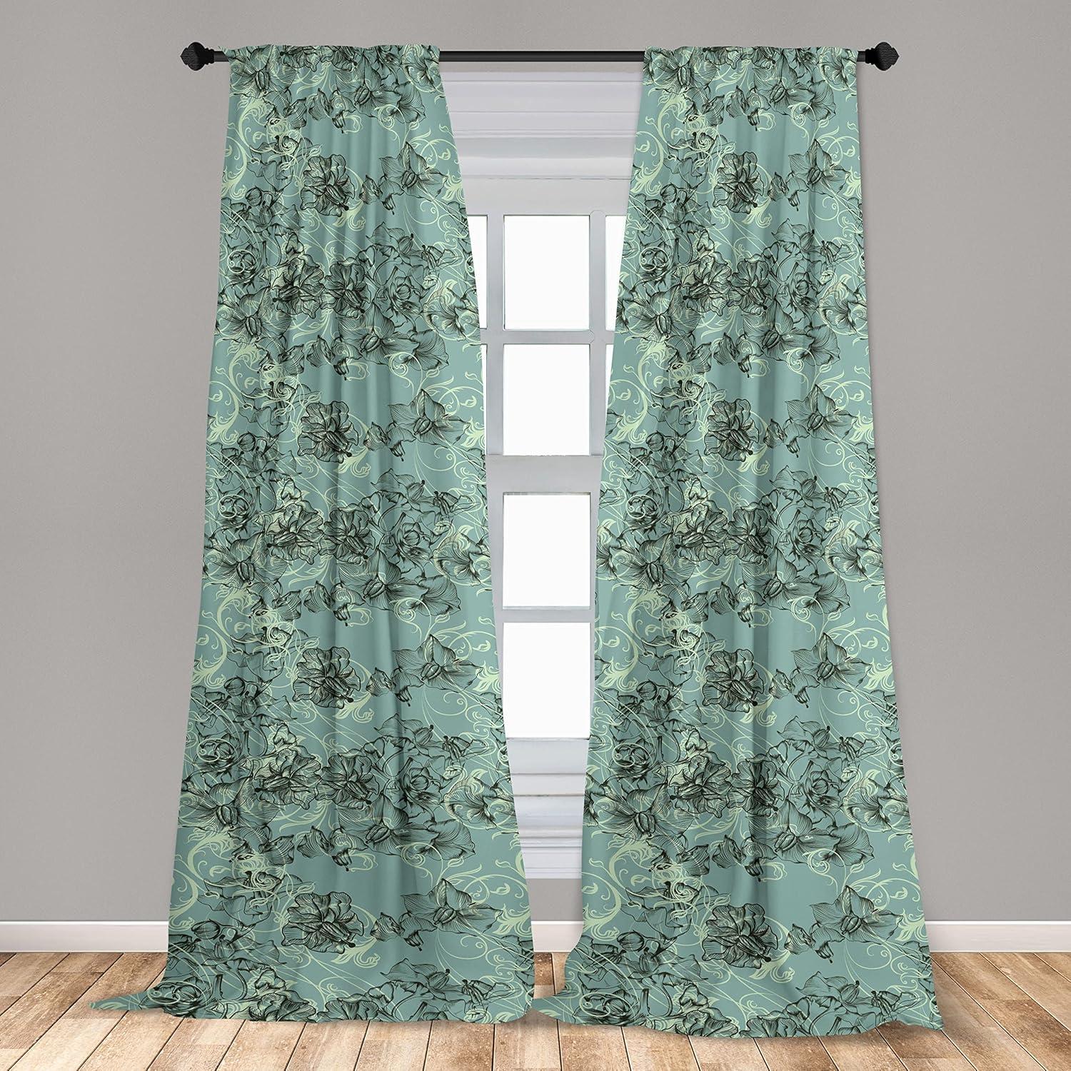imageAmbesonne Floral Curtains Watercolor Themed Pattern of Blooming Retro Spring Revival Flowers Window Treatments 2 Panel Set for Living Room Bedroom Pair of 28 x 63 Lilac White and Slate BrownAlmond Green and Black